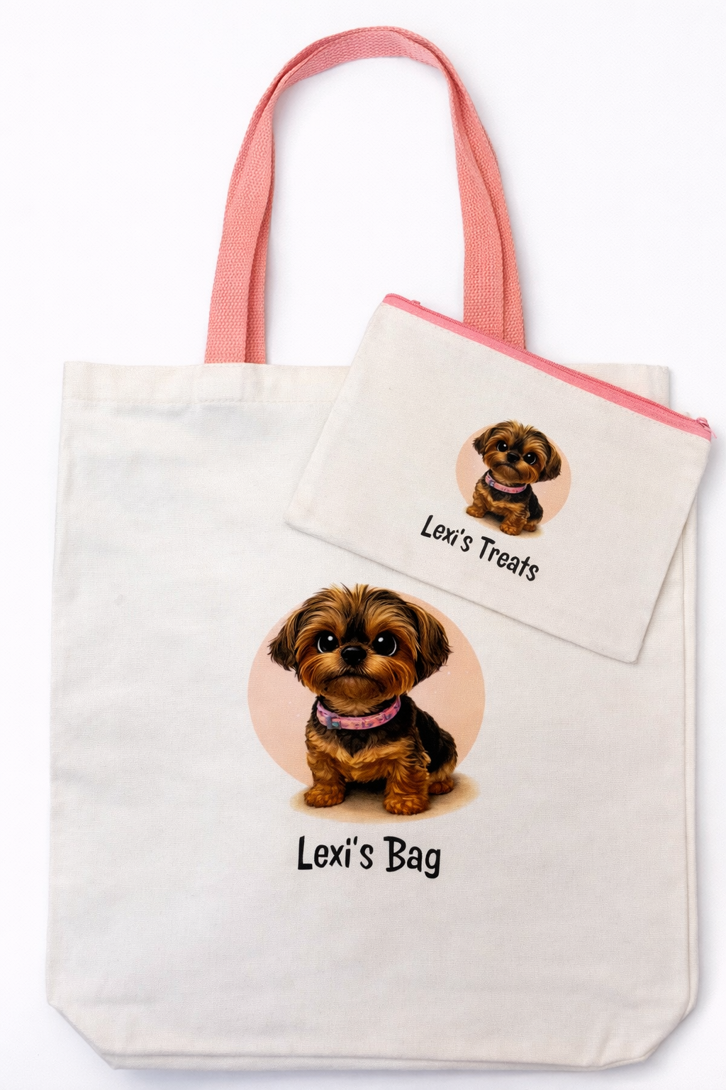 Personalised Pet Cartoon Tote Bag & Matching Treat Pouch – Custom Illustration from Your Photo