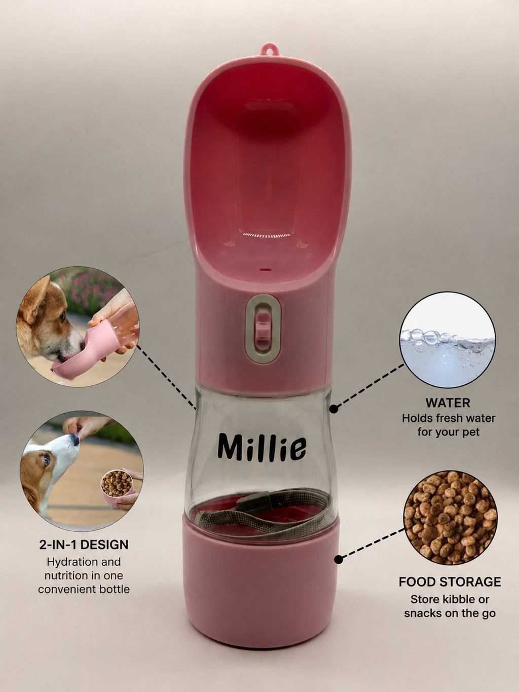Personalised Portable Pet Water and Food Bottle