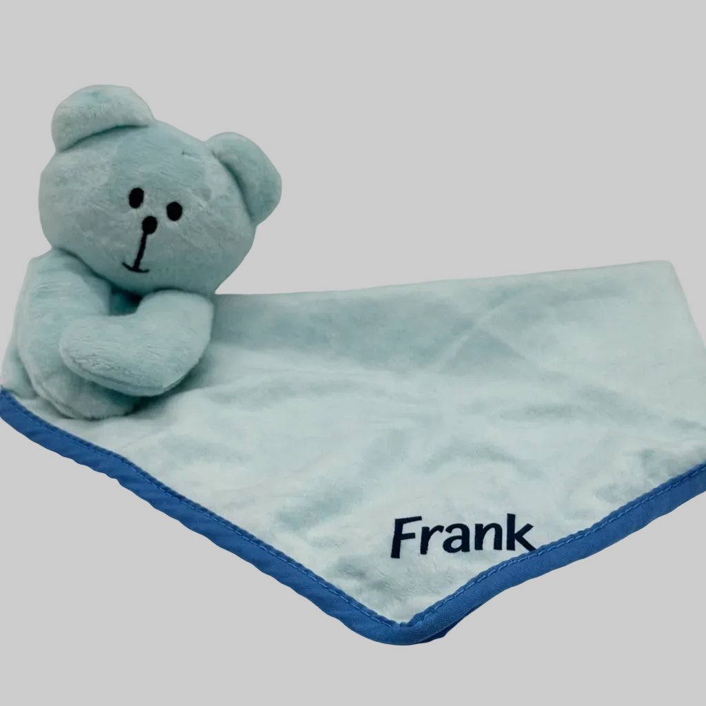 Personalised Comforter Puppy Toy – Pink Rabbit or Blue Bear