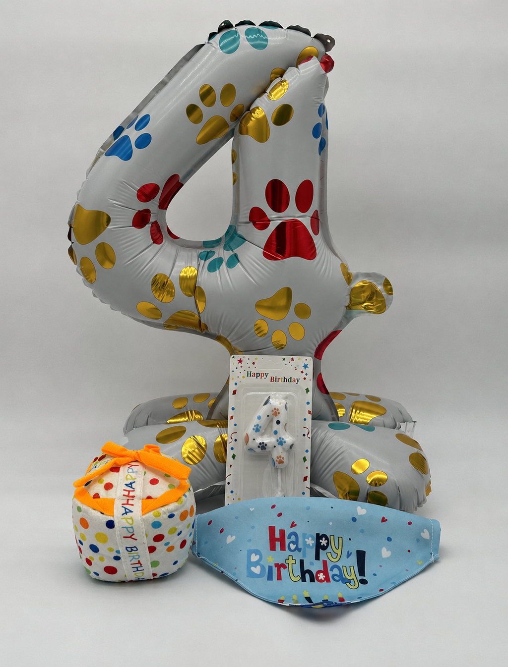 Personalised Dog Birthday Box – with number balloon, candle, bandana and present toy