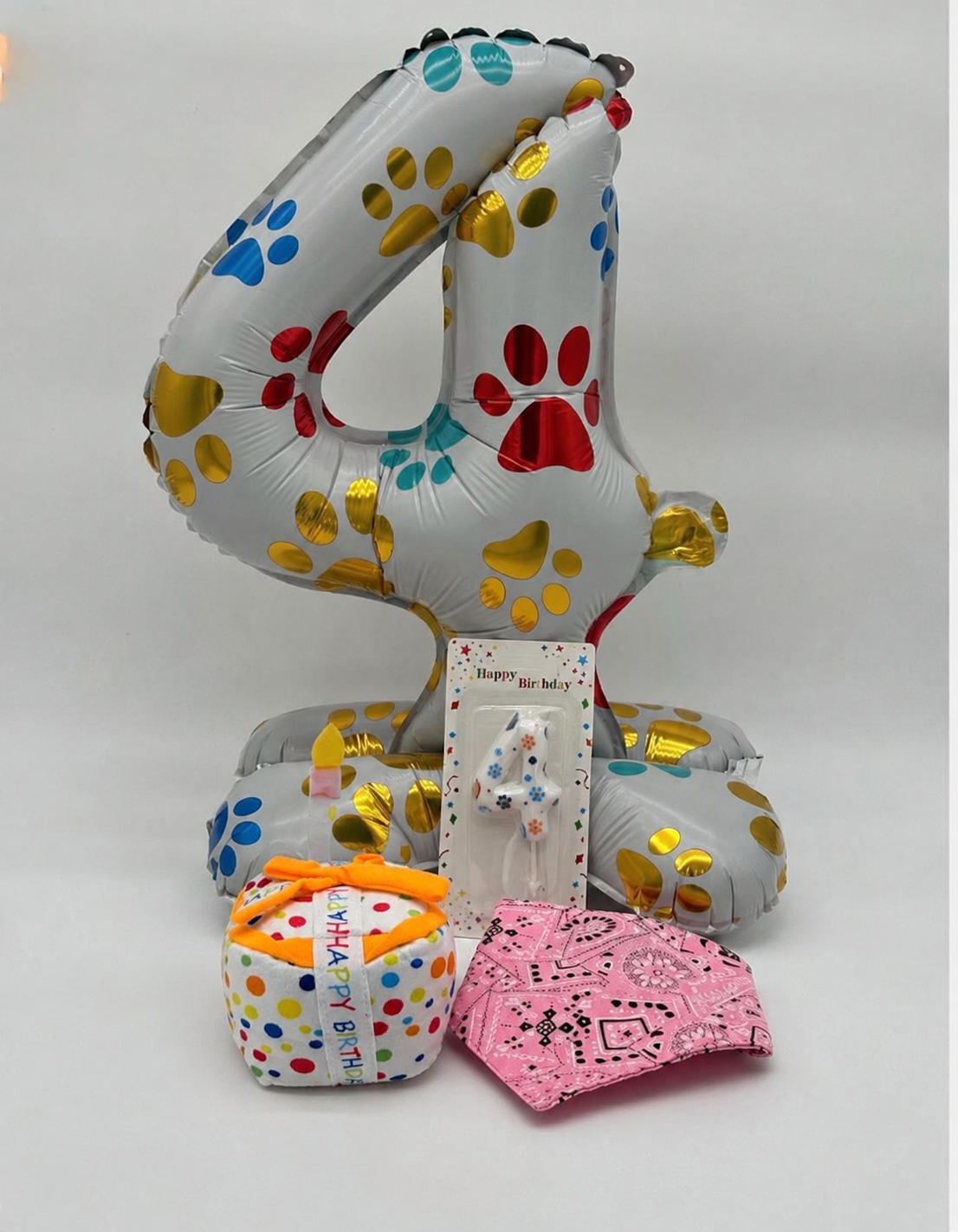Personalised Dog Birthday Box – with number balloon, candle, bandana and present toy