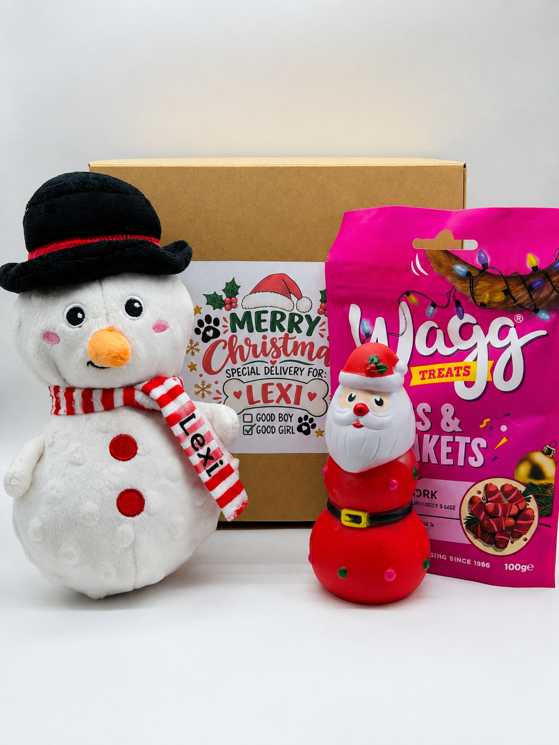 Personalised Christmas Dog Gift Box With Snowman or Gingerbread Man