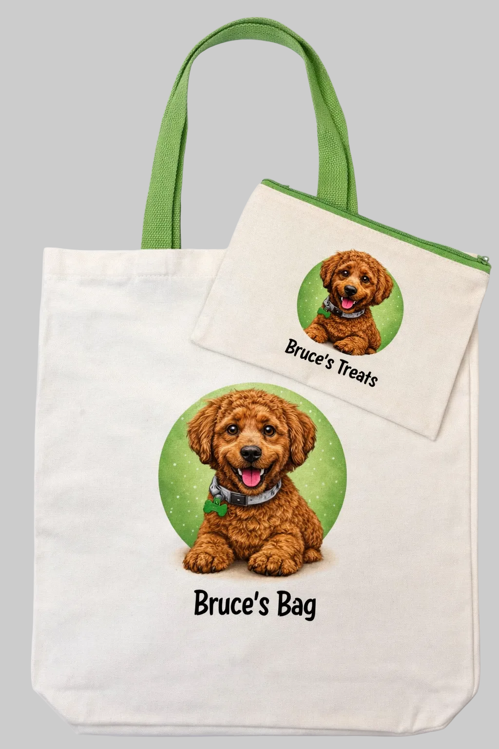 Personalised Pet Cartoon Tote Bag & Matching Treat Pouch – Custom Illustration from Your Photo