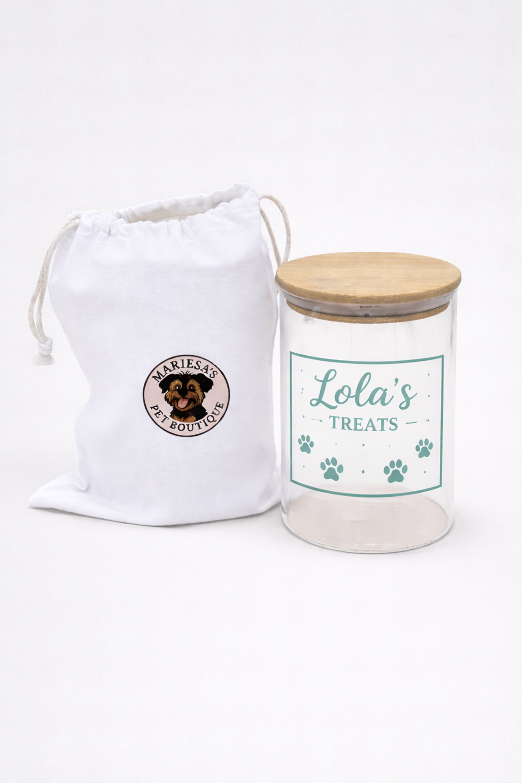 Personalised Pet Treat Jar with Bamboo Lid