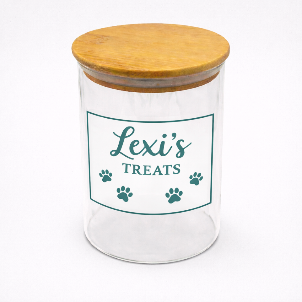 Personalised Pet Treat Jar with Bamboo Lid