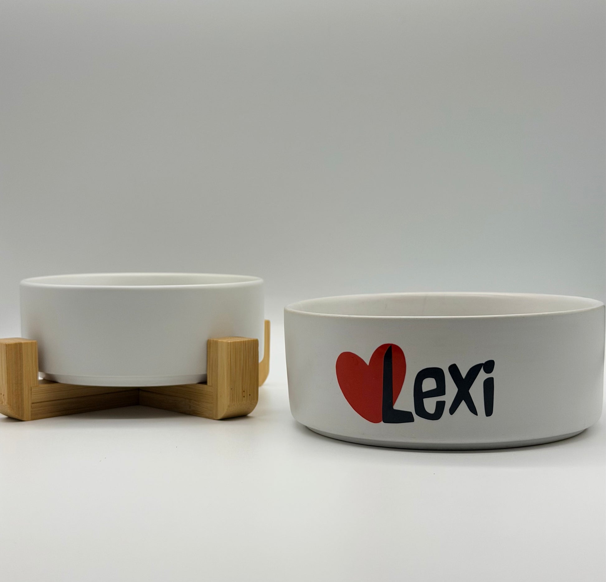 Personalised Pet Food and Water Bowl with Bamboo Stand