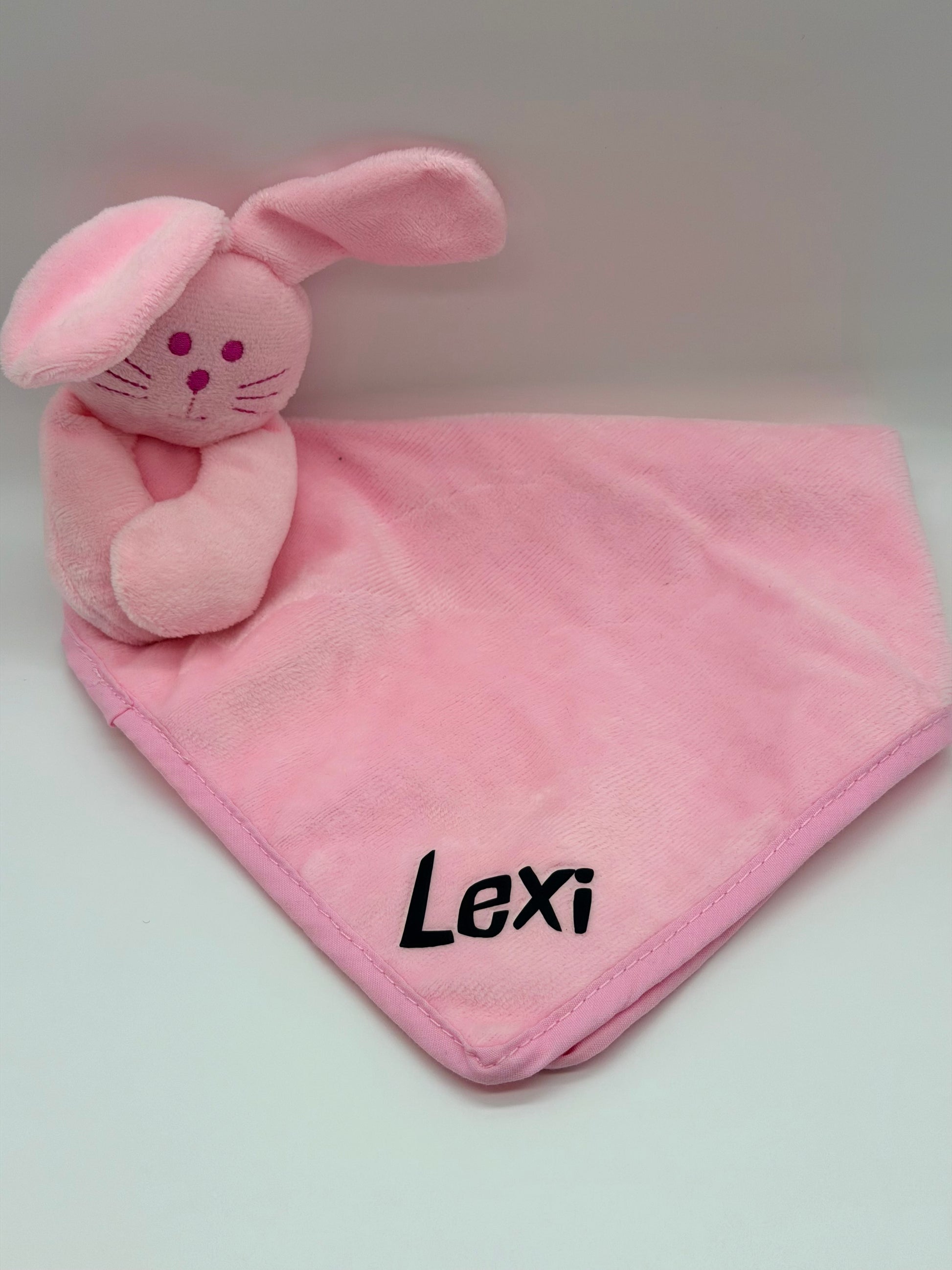 Personalised Comforter Puppy Toy – Pink Rabbit or Blue Bear
