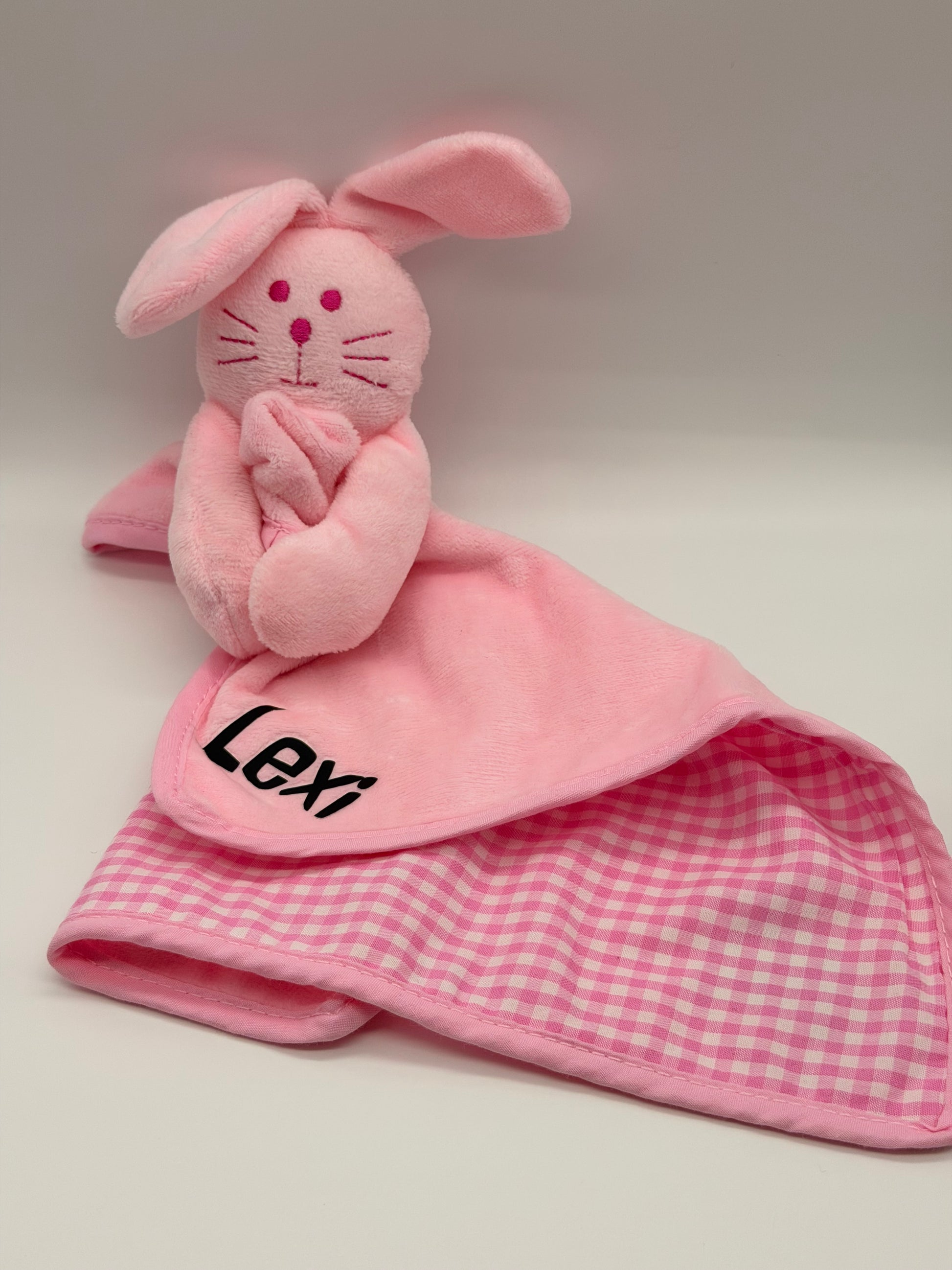 Personalised Comforter Puppy Toy – Pink Rabbit or Blue Bear
