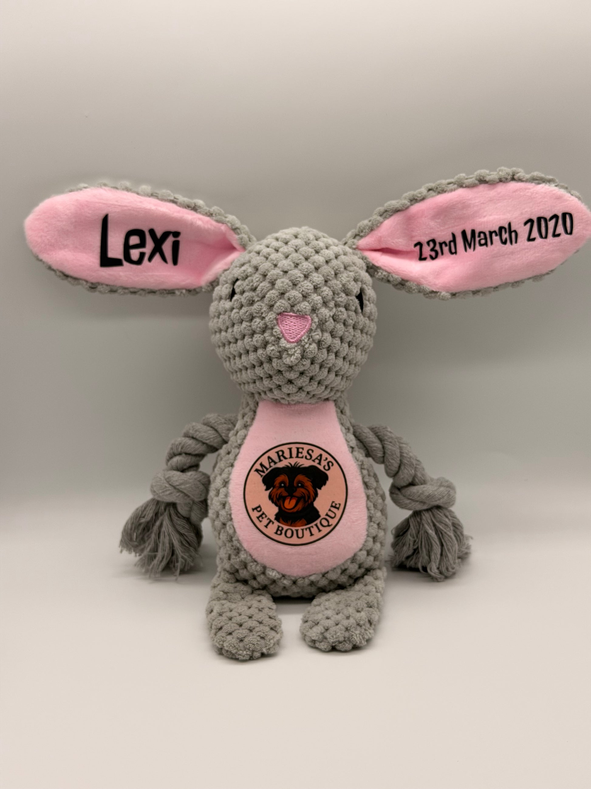 Personalised Bunny Dog Toy | Puppy Name & Date Keepsake