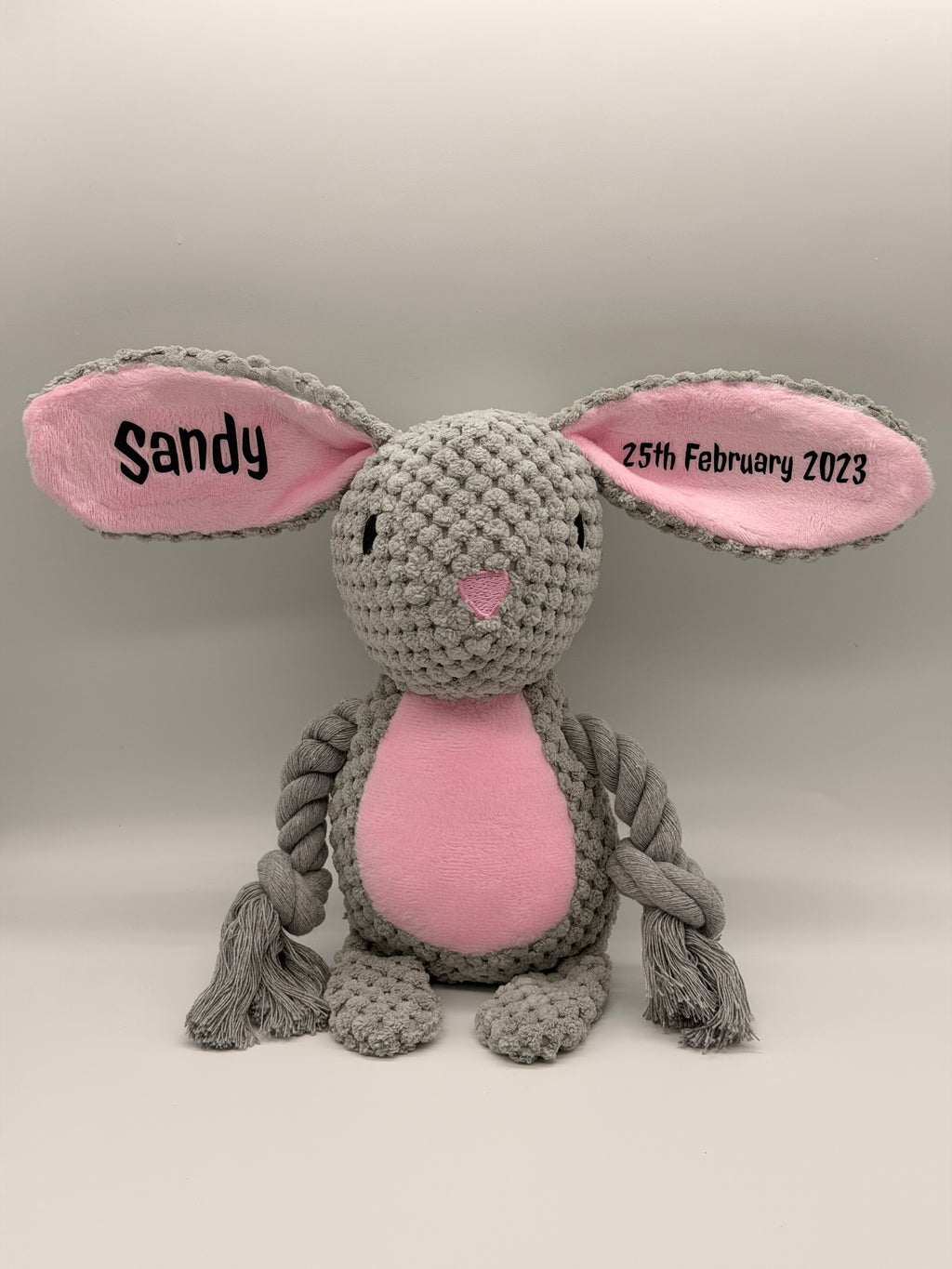 Personalised Bunny Dog Toy with birthday hat | Dog Name & Date Keepsake
