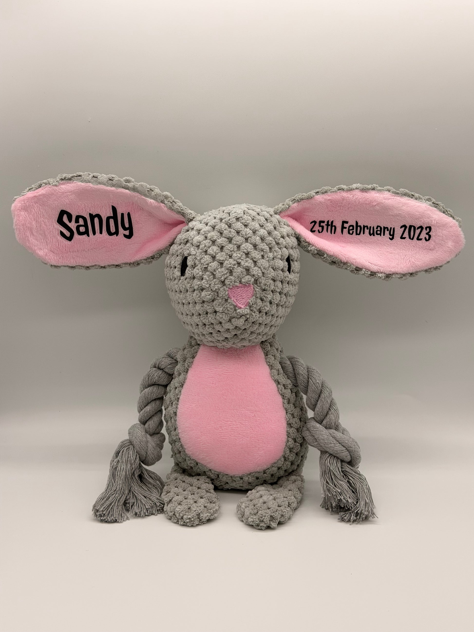 Personalised Bunny Dog Toy with birthday hat | Dog Name & Date Keepsake