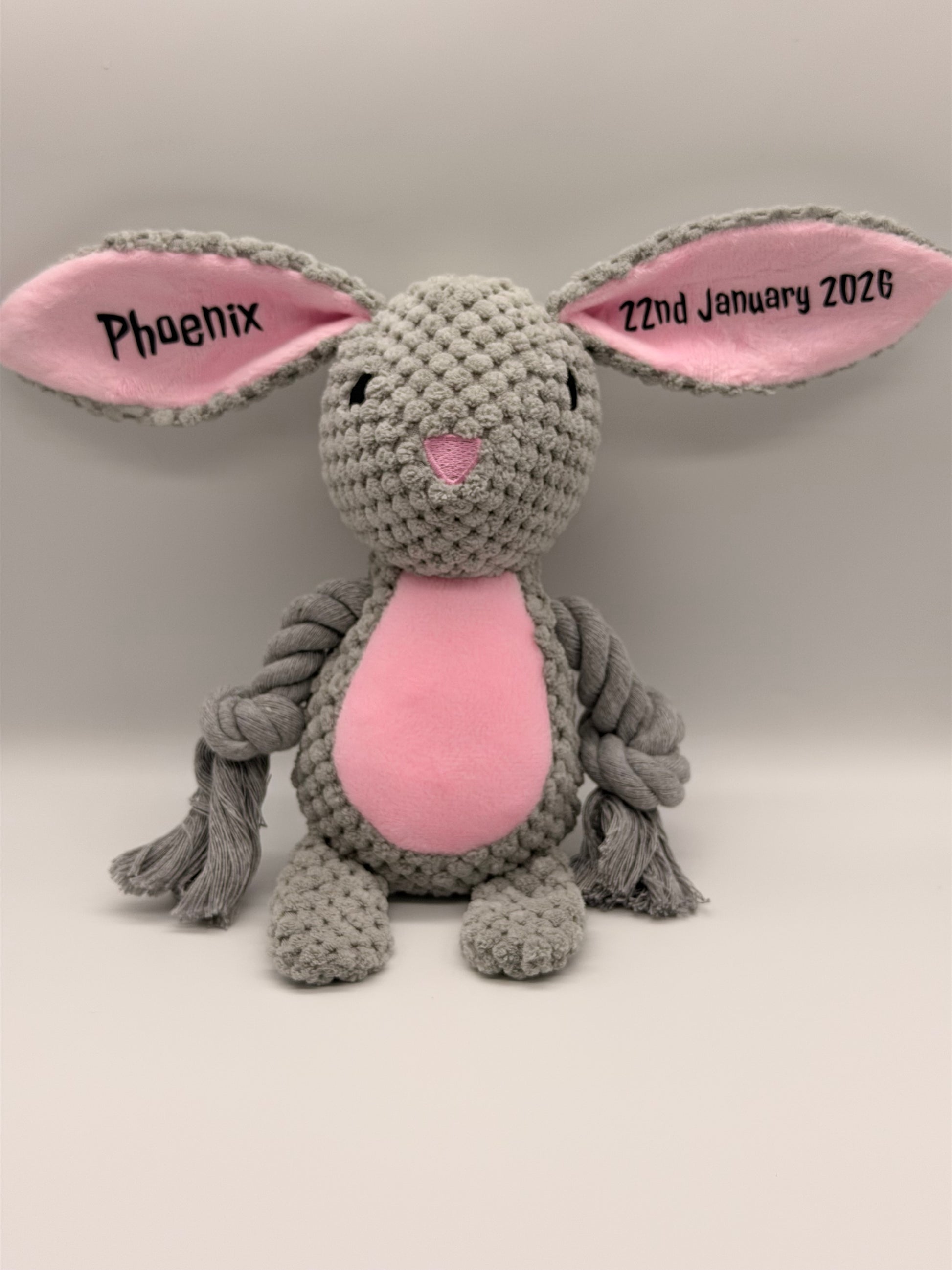 Personalised Bunny Dog Toy with birthday hat | Dog Name & Date Keepsake