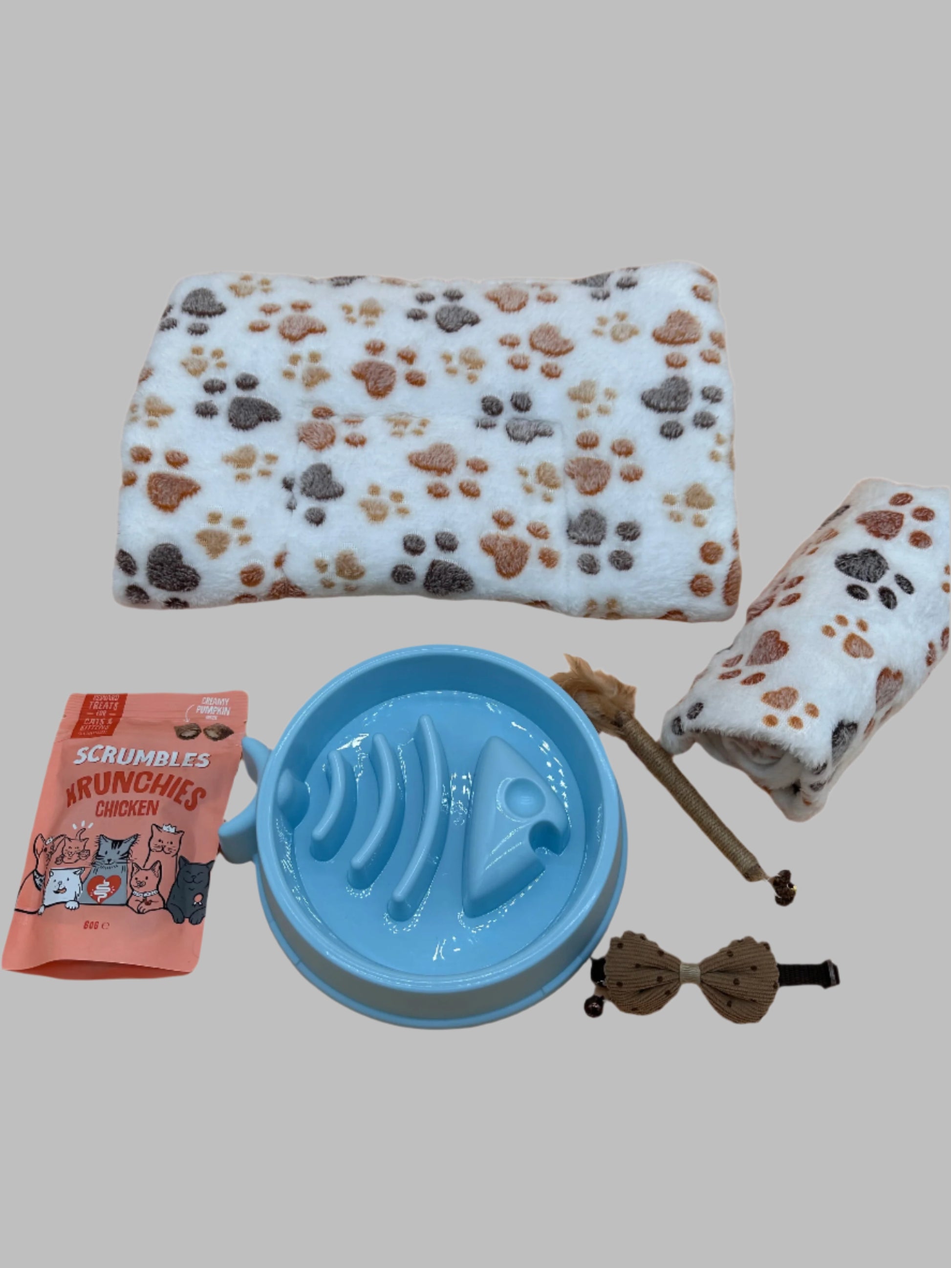 Welcome Home Kitten Box with slow feeder bowl, blanket, treats, bed and more