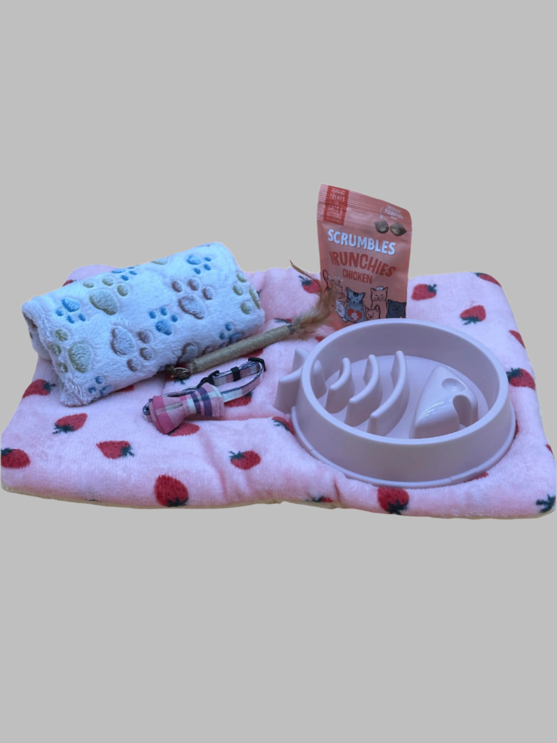 Welcome Home Kitten Box with slow feeder bowl, blanket, treats, bed and more