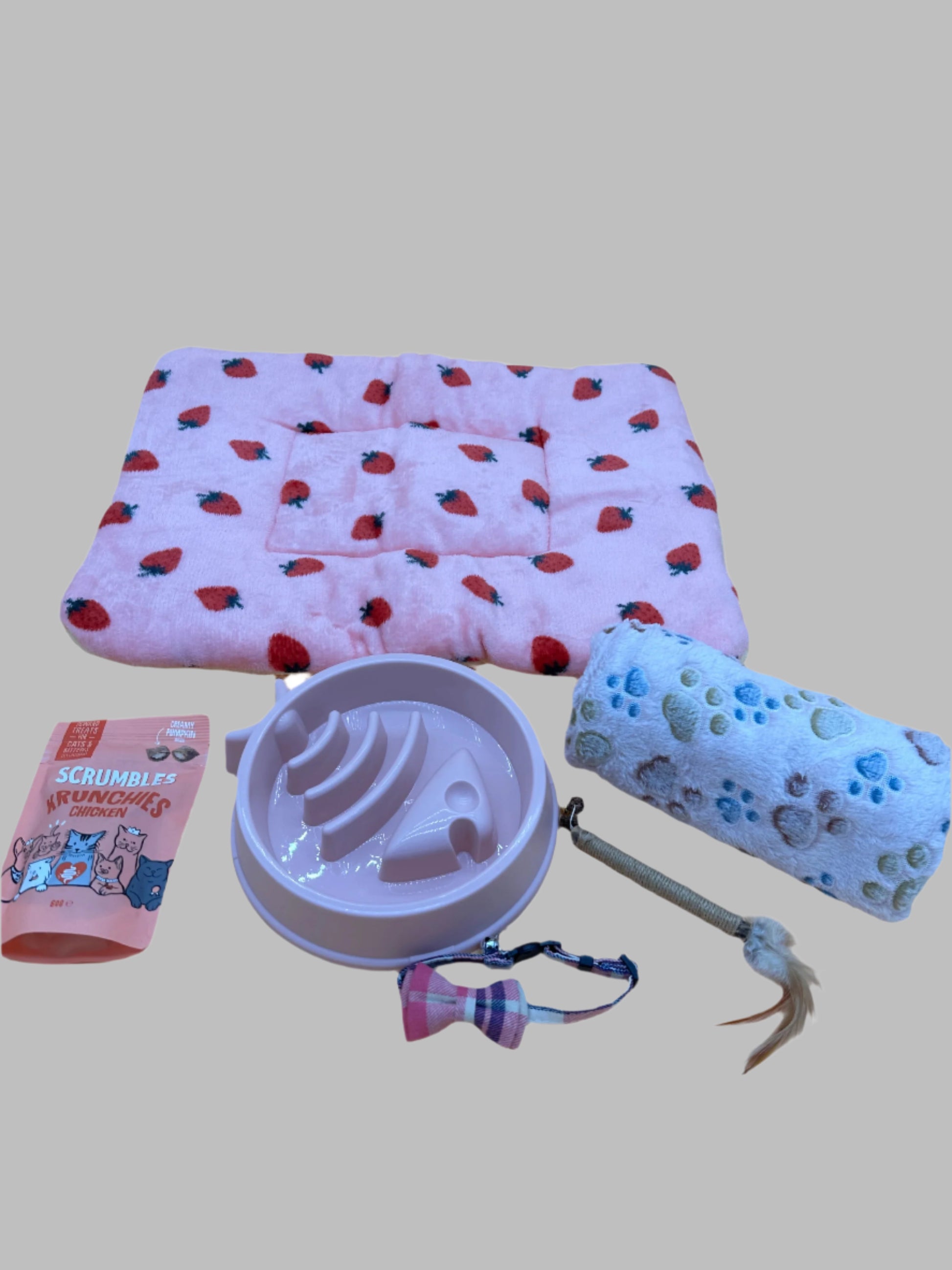 Welcome Home Kitten Box with slow feeder bowl, blanket, treats, bed and more