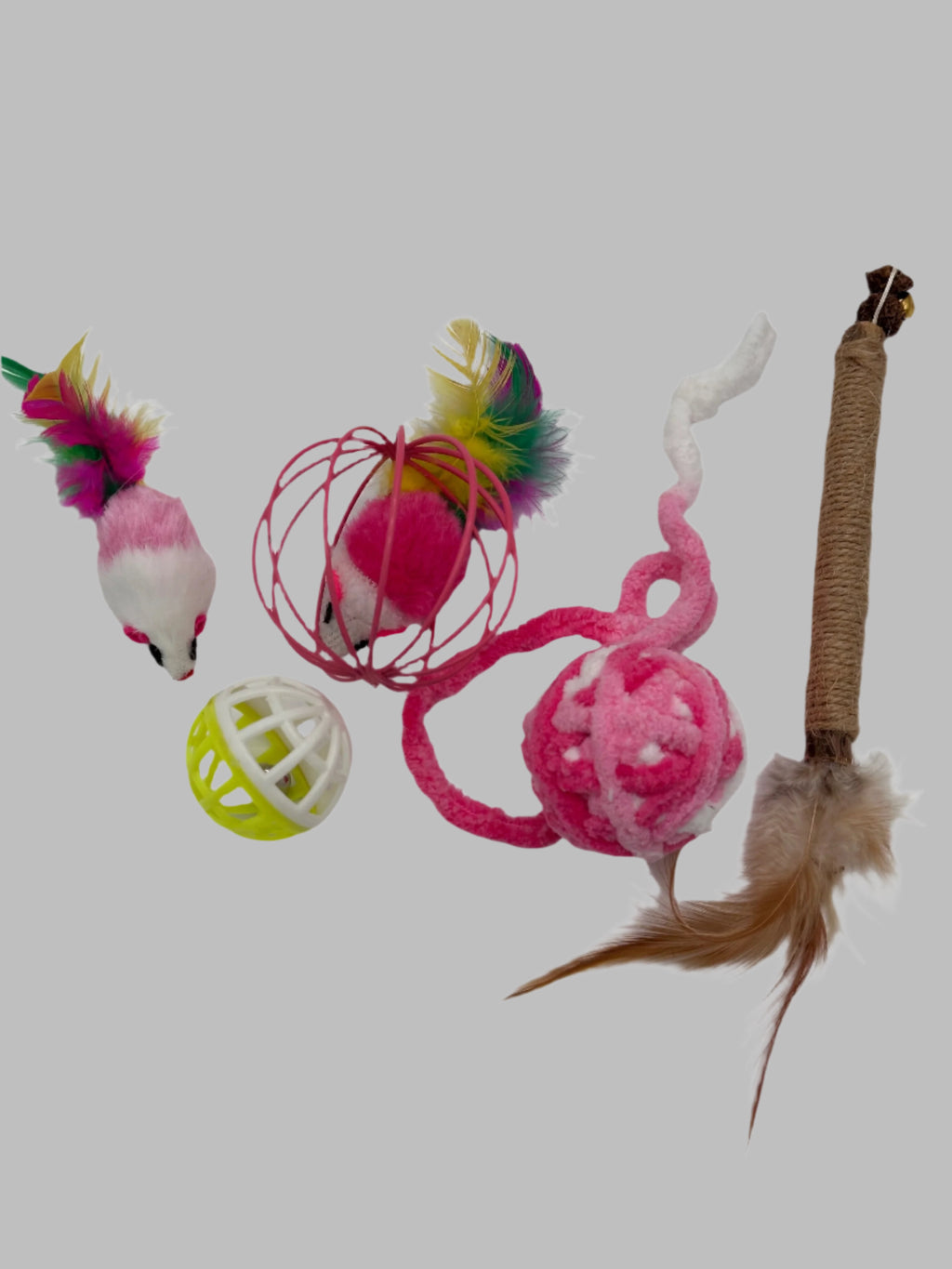 Cat Birthday Surprise with treats, balloon, candle, toys and bandana