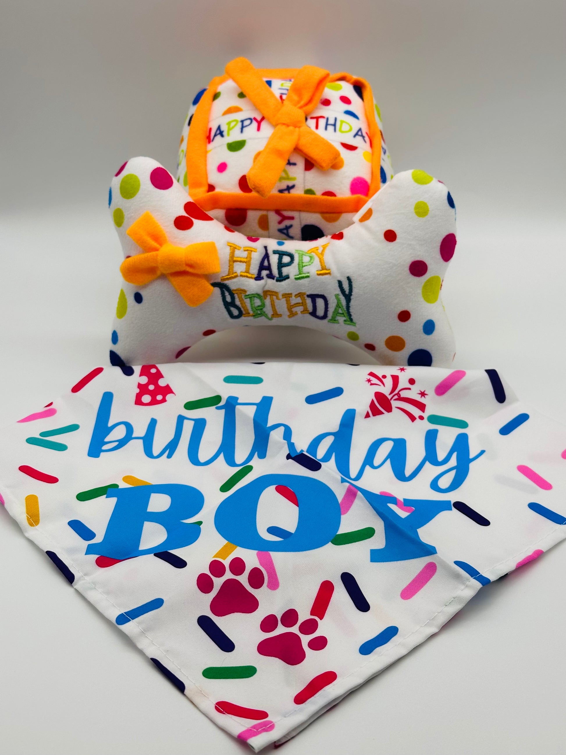 Dog Birthday Celebration Set with a dog bone, present and bandana