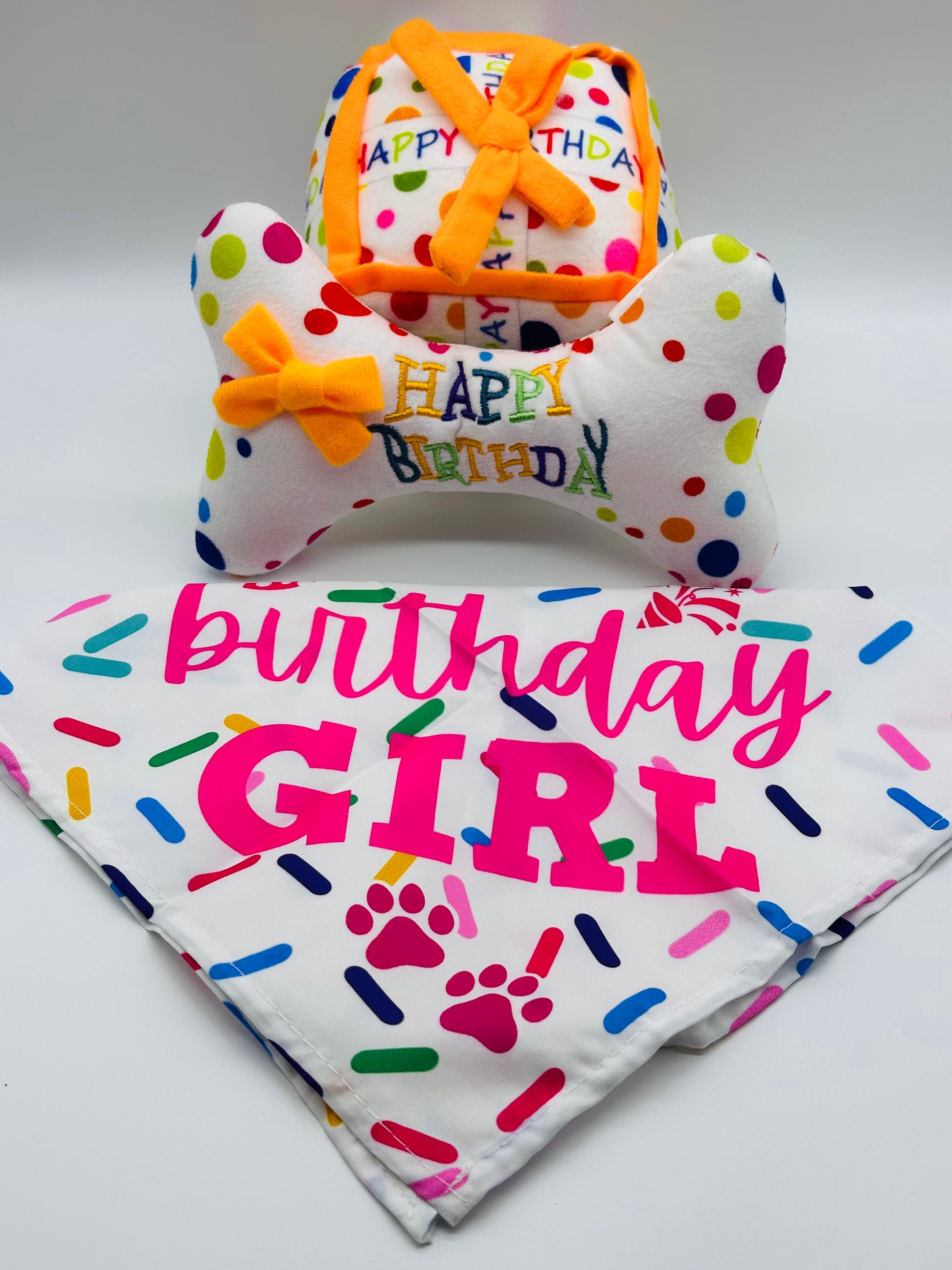 Dog Birthday Celebration Set with a dog bone, present and bandana