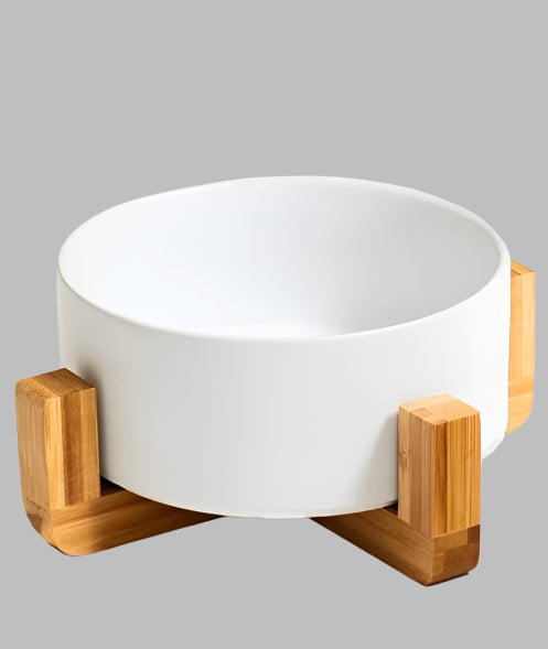 Personalised Ceramic Pet Bowl with Bamboo Stand - 850ml (White)