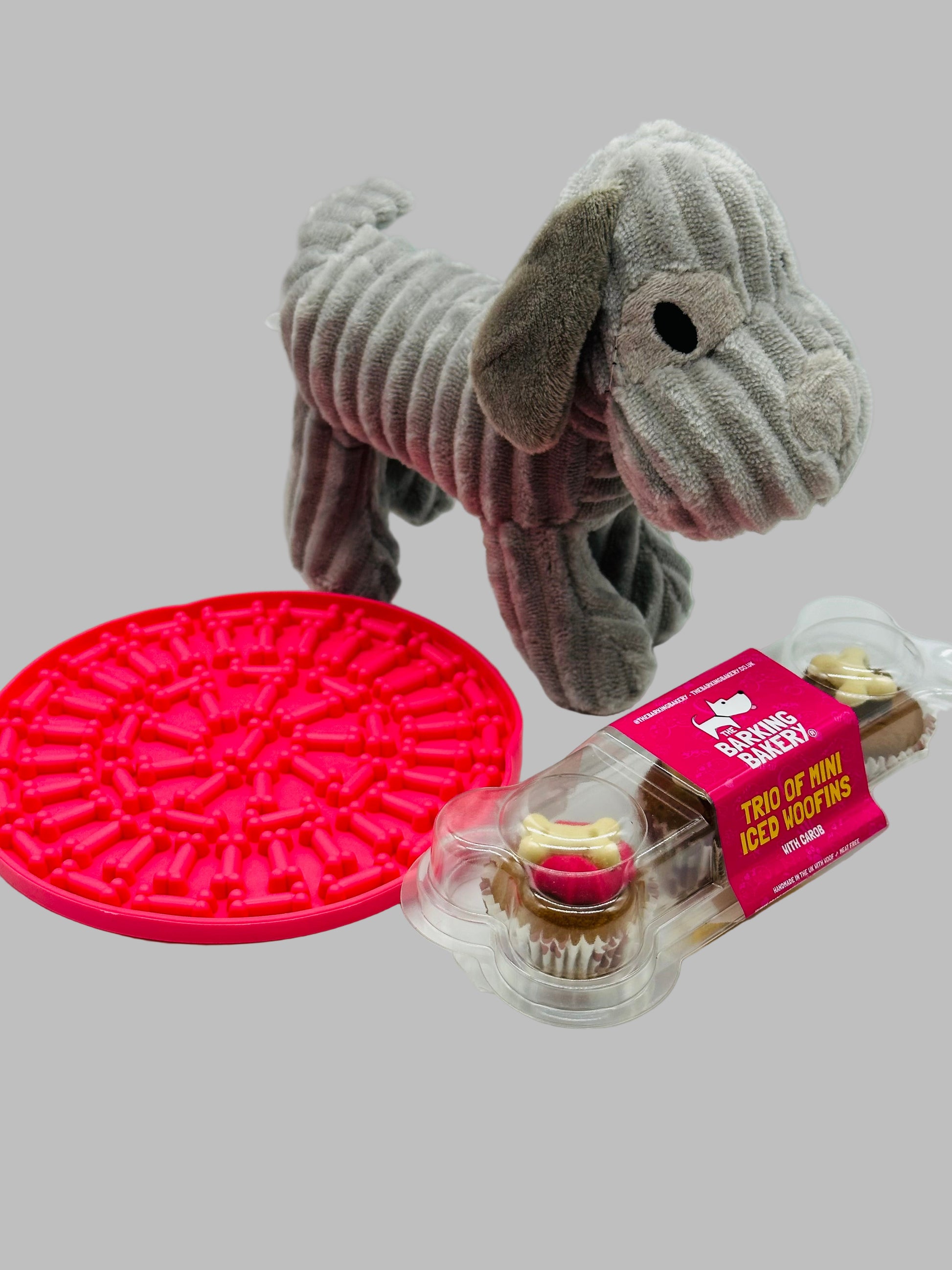 Lick and Treat Mat Gift Set with cupcakes and soft toy - Small breed