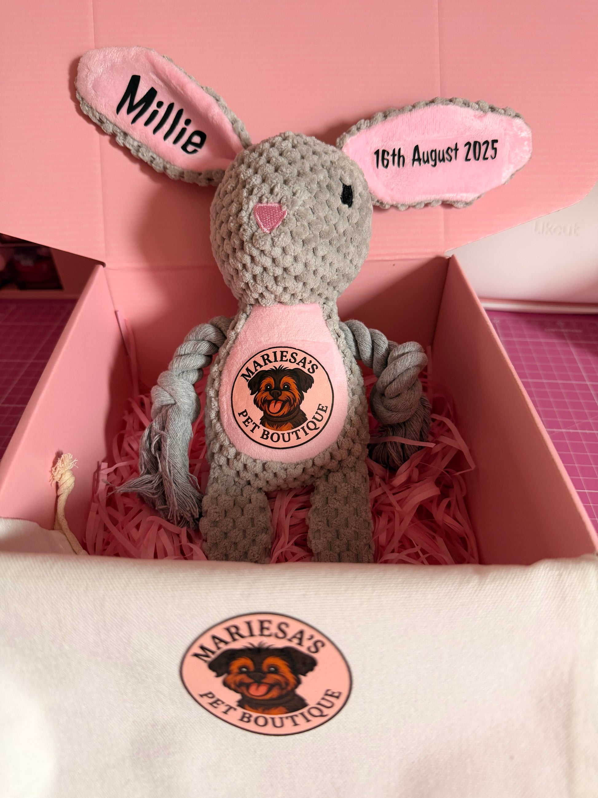 Personalised Bunny Dog Toy | Puppy Name & Date Keepsake