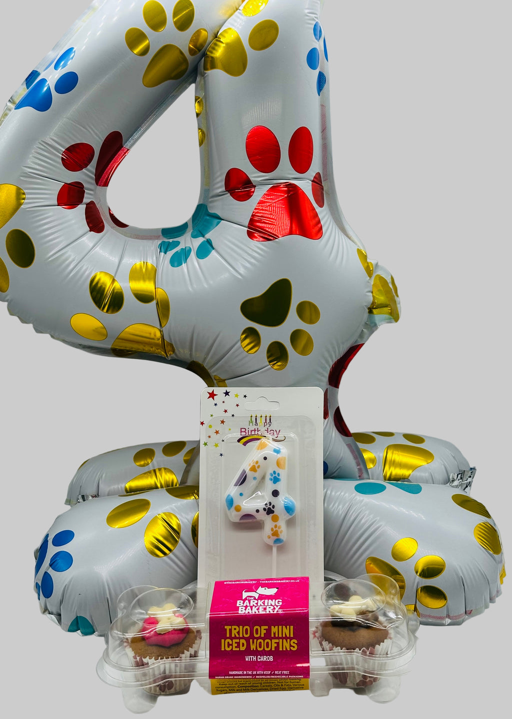 Dog number balloon, candle and cupcake set