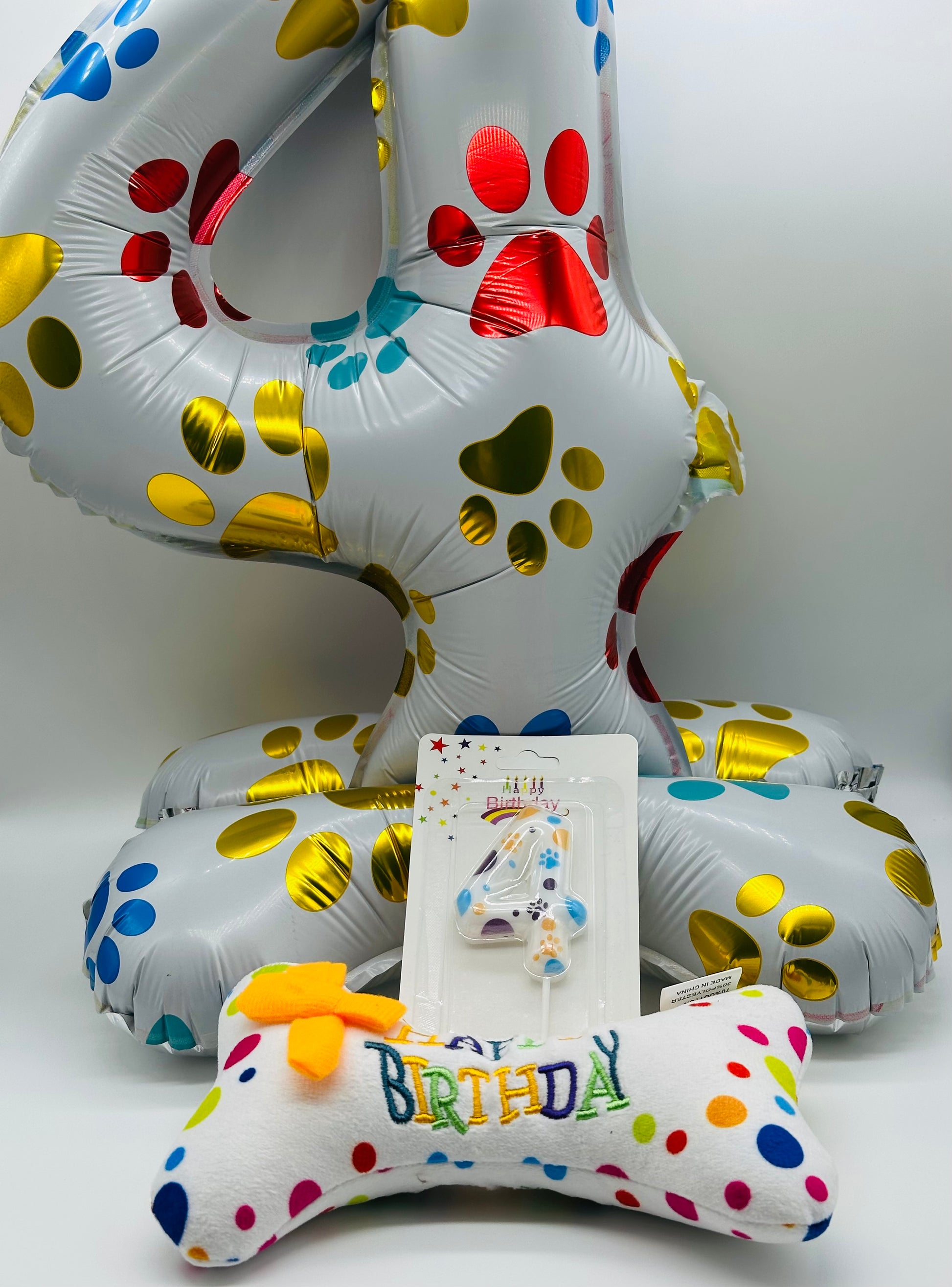 Pet number balloon, candle, bandana, happy birthday pillow and ball set