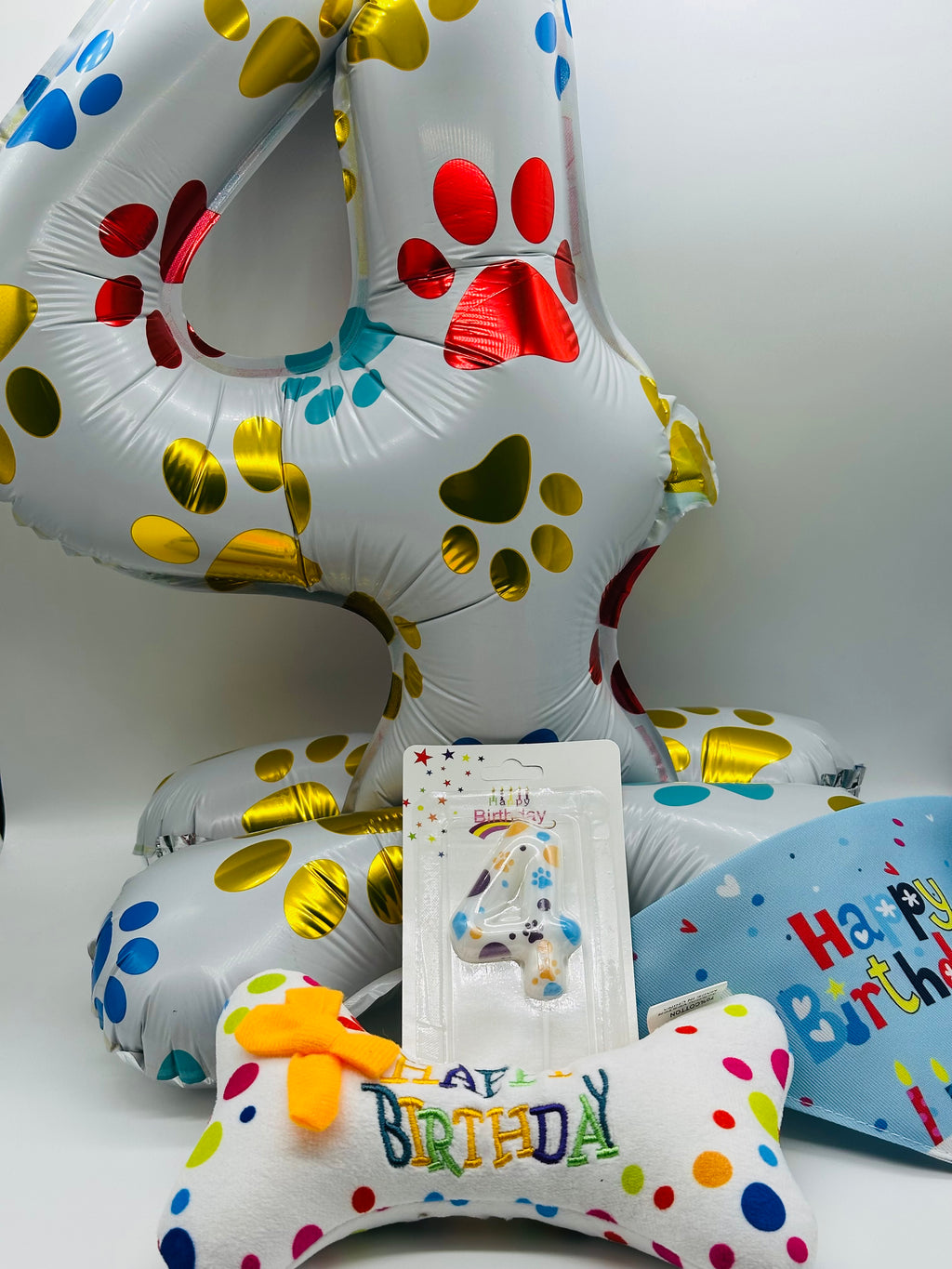 Pet number balloon, candle, happy birthday bone and bandana set