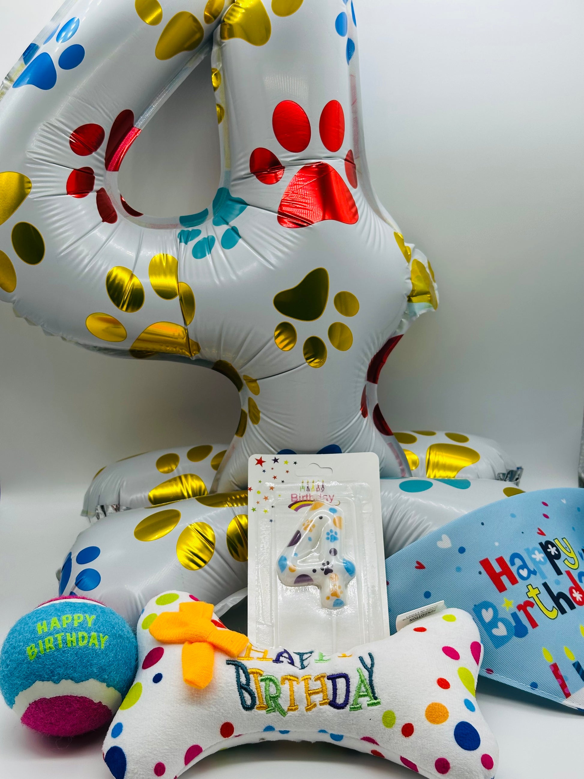 Pet number balloon, candle, bandana, happy birthday pillow and ball set