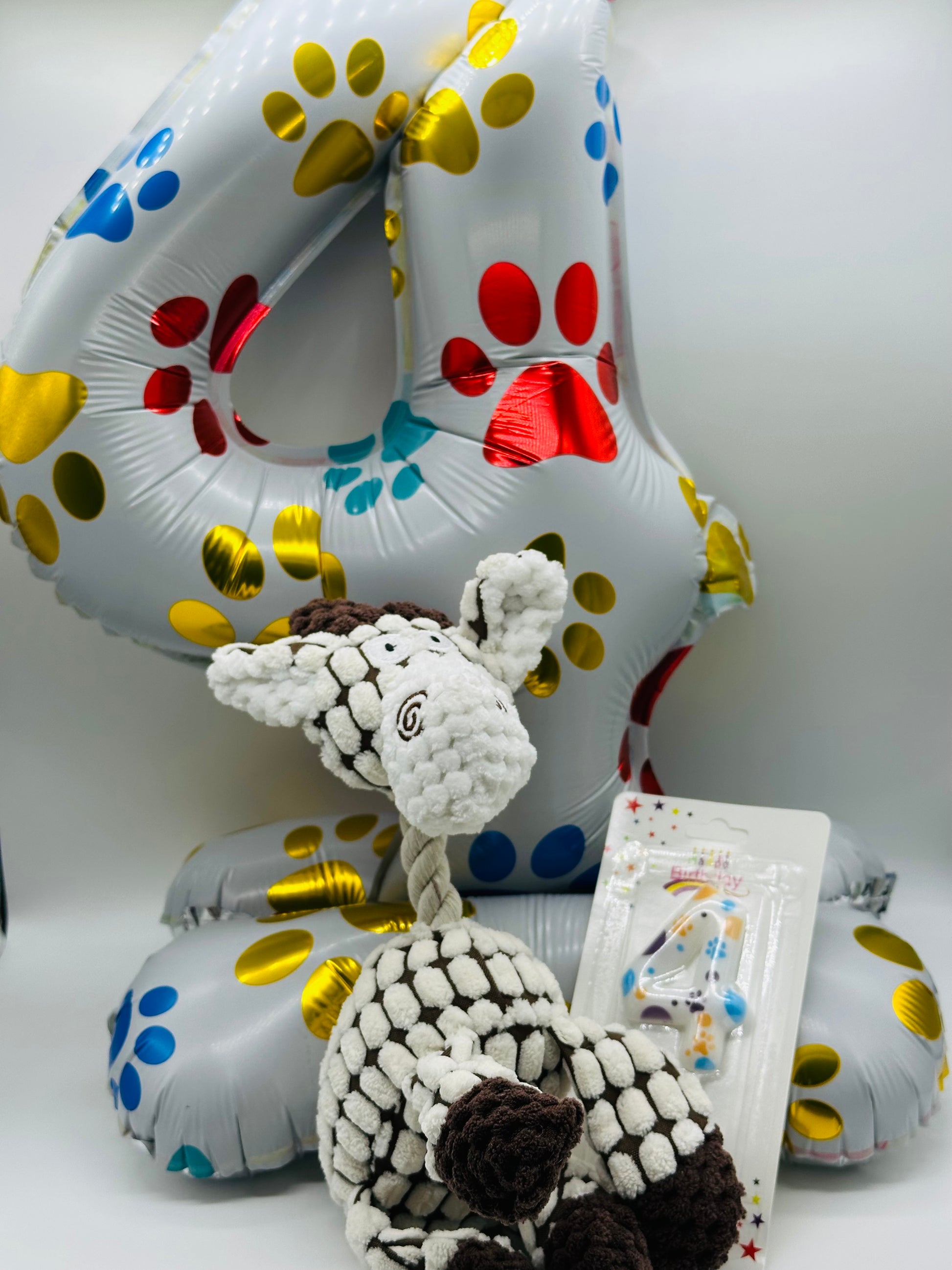 Dog number balloon, candle and soft squeaky animal set