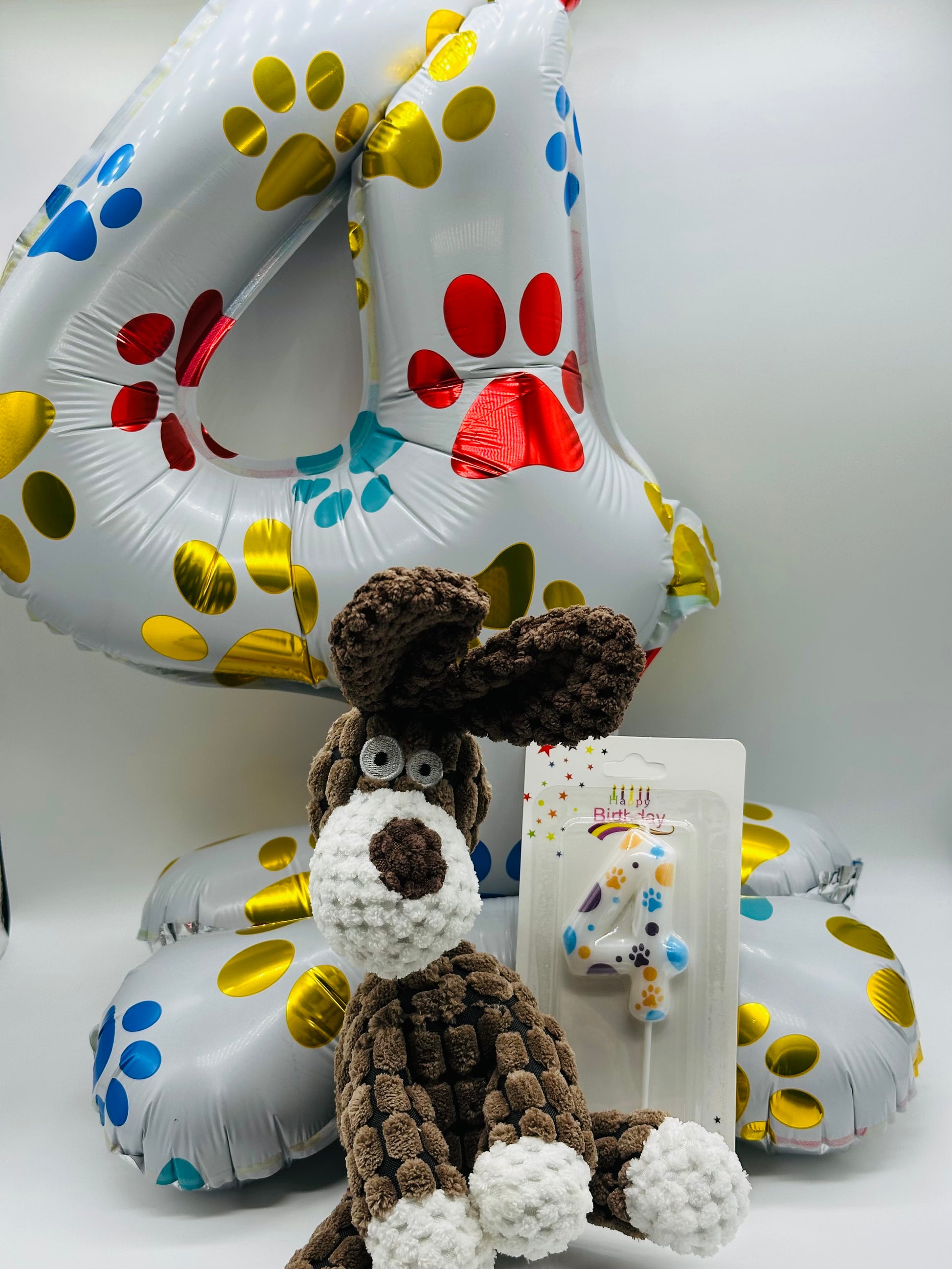 Dog number balloon, candle and soft squeaky animal set