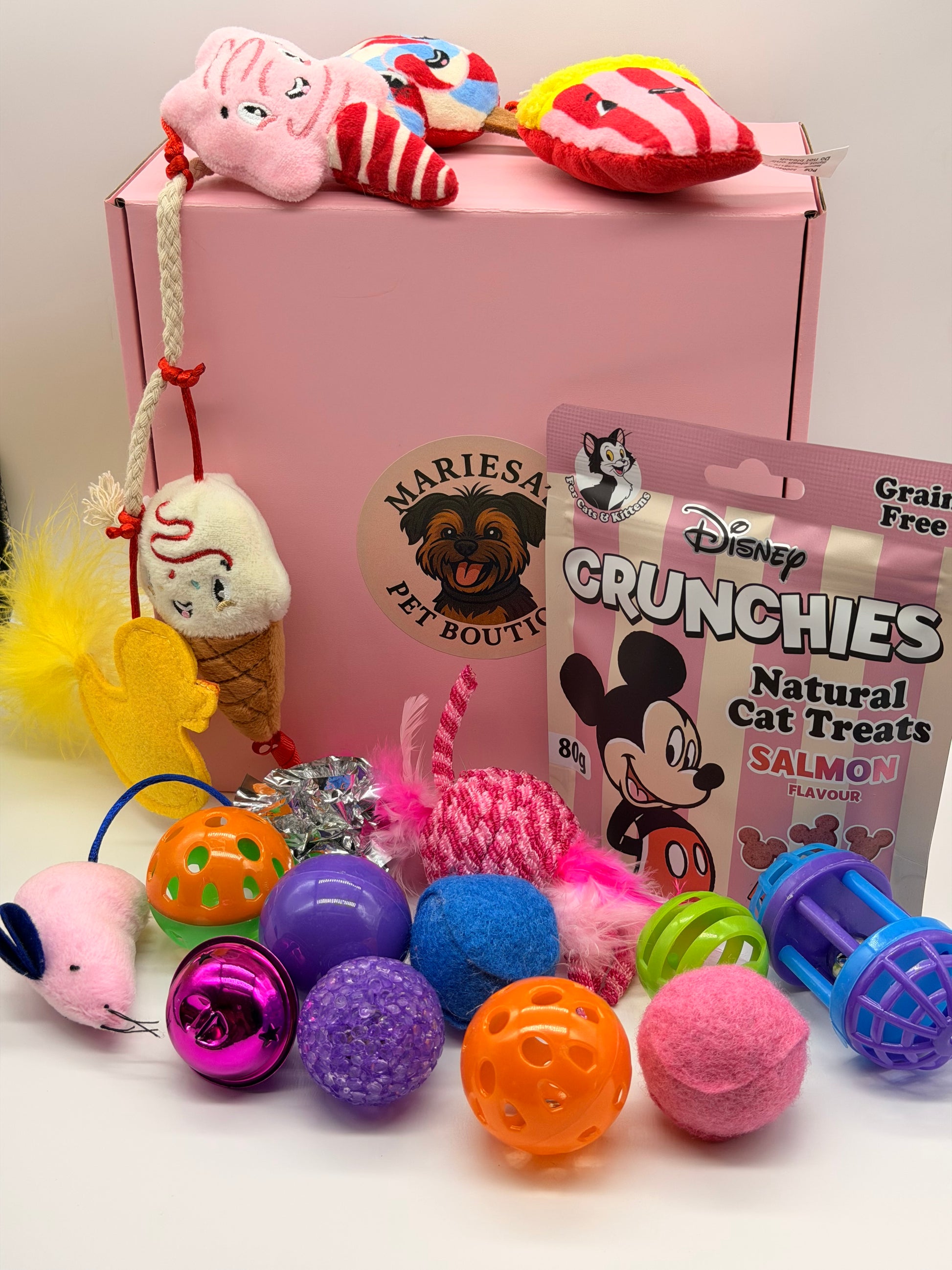 Personalised Cat Gift Box – Cat Toy & Treat Gift Set – Choose Chicken or Salmon Treats