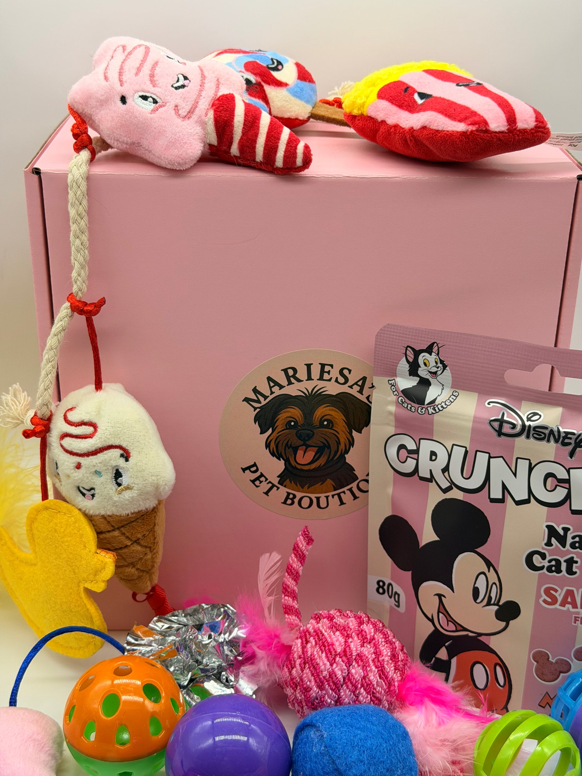 Personalised Cat Gift Box – Cat Toy & Treat Gift Set – Choose Chicken or Salmon Treats