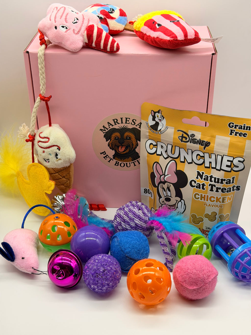 Personalised Cat Gift Box – Cat Toy & Treat Gift Set – Choose Chicken or Salmon Treats