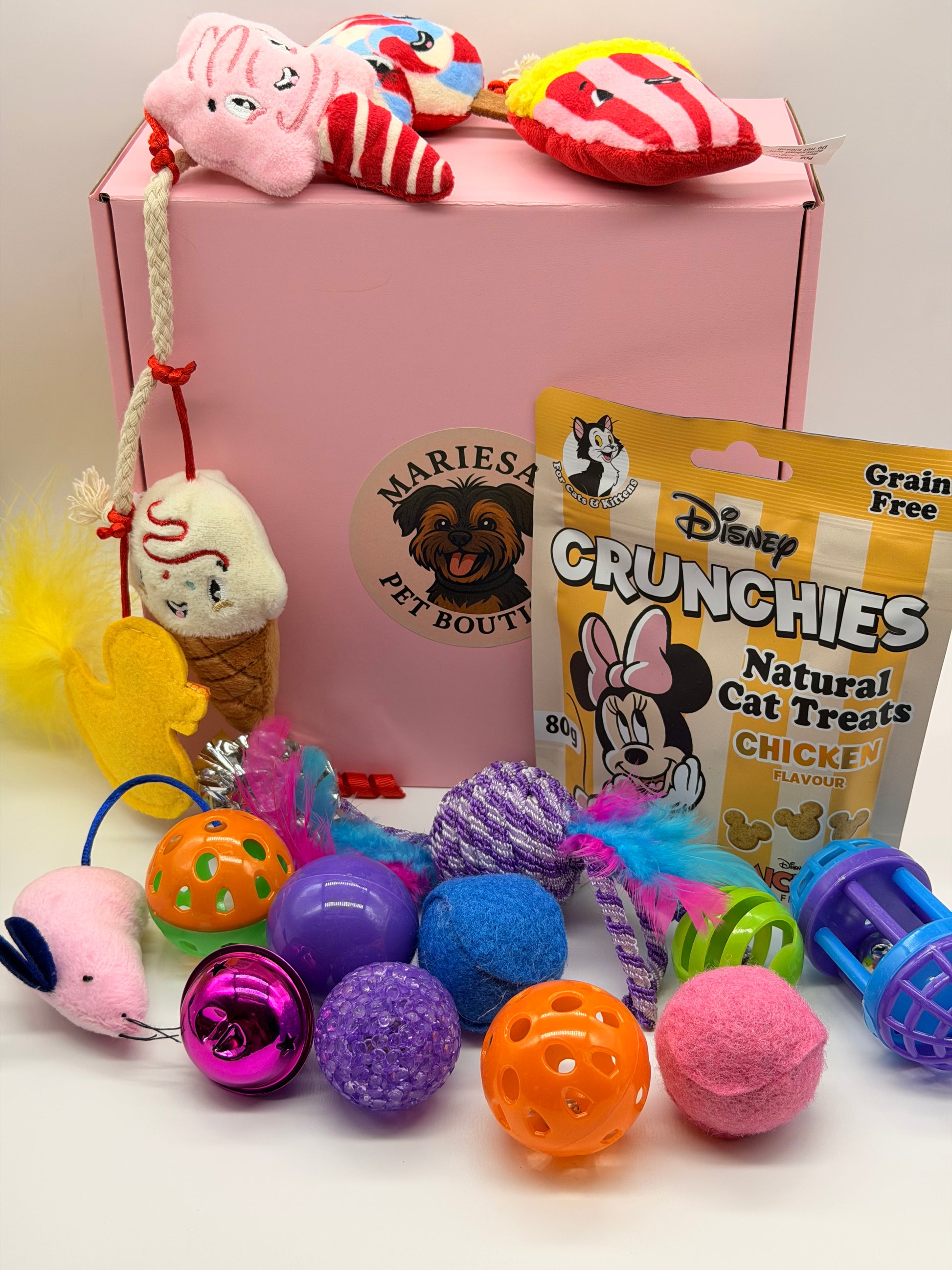 Personalised Cat Gift Box – Cat Toy & Treat Gift Set – Choose Chicken or Salmon Treats