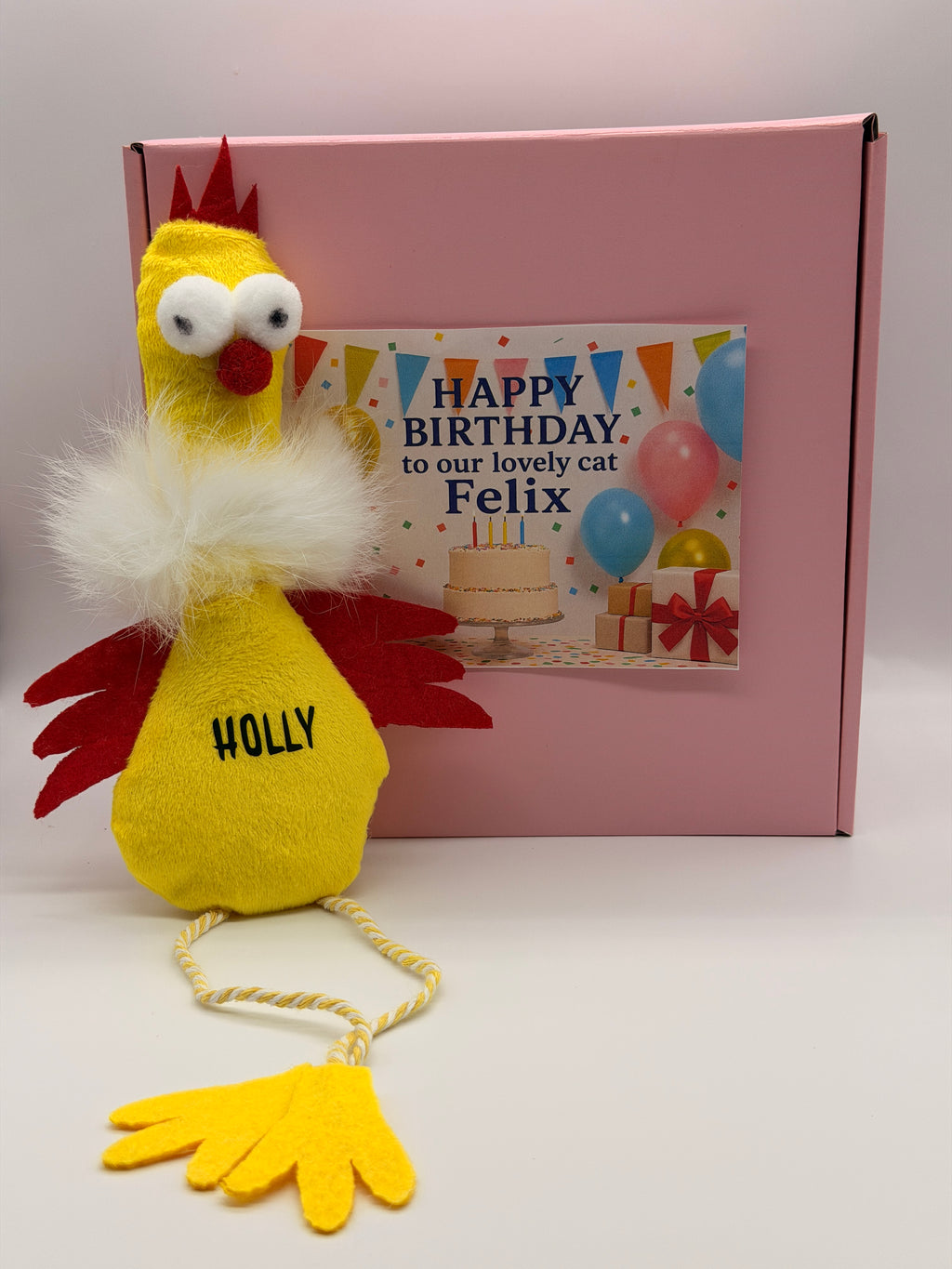 Personalised Cat Birthday Gift Box – Catnip Chick Toy and Treats