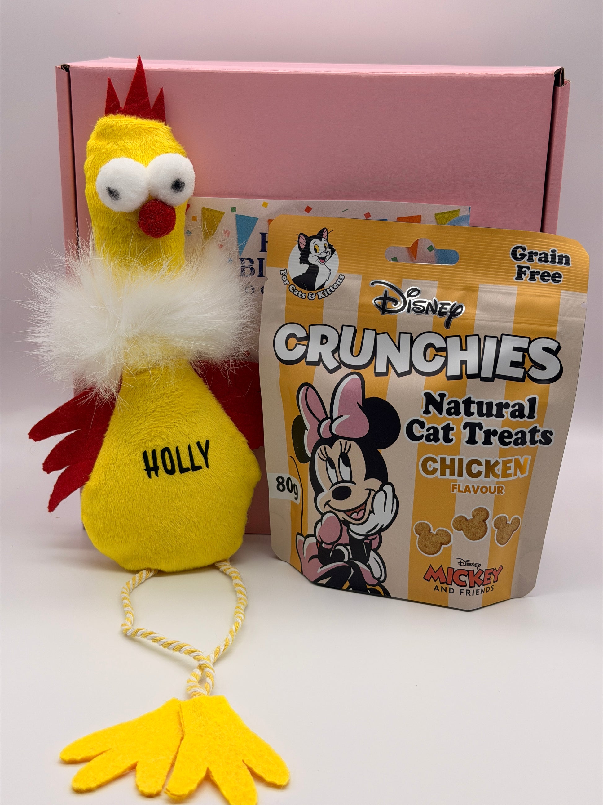 Personalised Cat Birthday Gift Box – Catnip Chick Toy and Treats