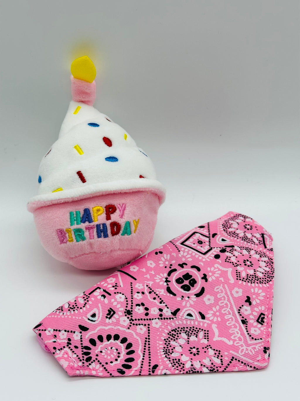 Dog Birthday Gift Set – Toy, Cupcake Plush & Bandana