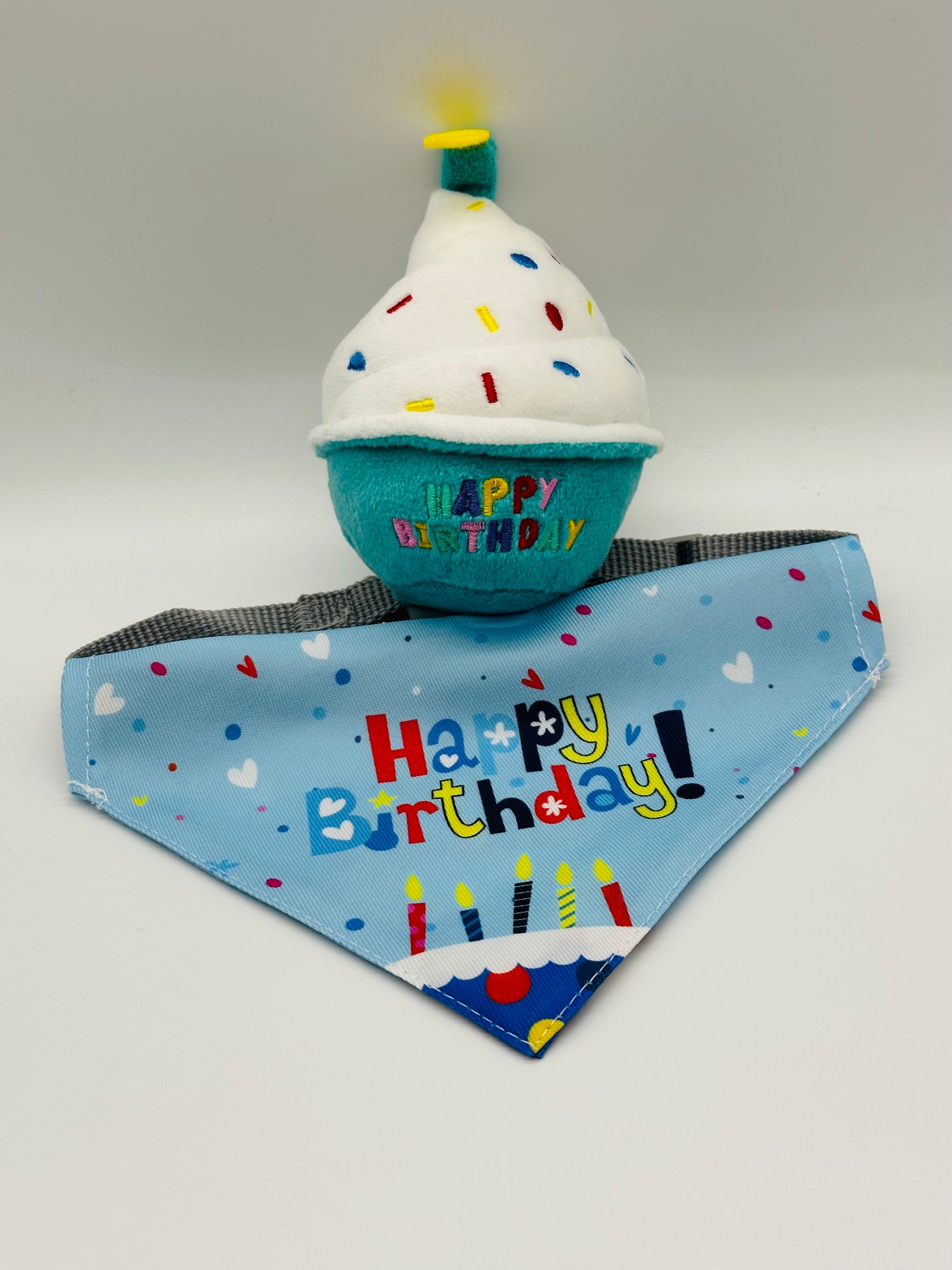 Dog Birthday Gift Set – Toy, Cupcake Plush & Bandana