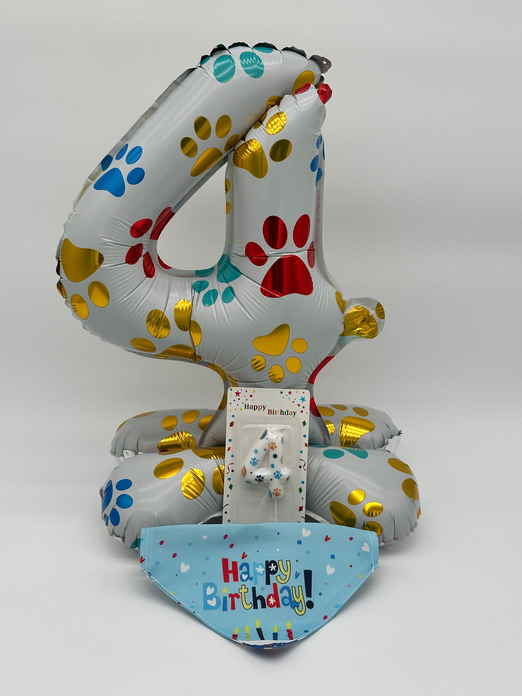 Personalised Dog Birthday Box with number balloon, candle, bandana, cupcake or cake