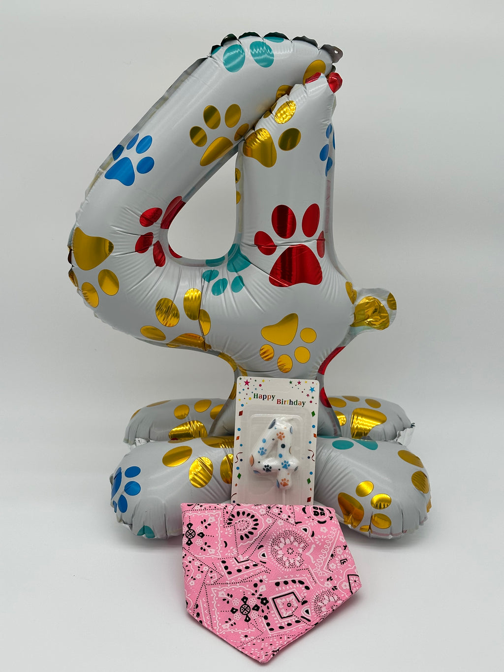Personalised Dog Birthday Box with number balloon, candle, bandana, cupcake or cake