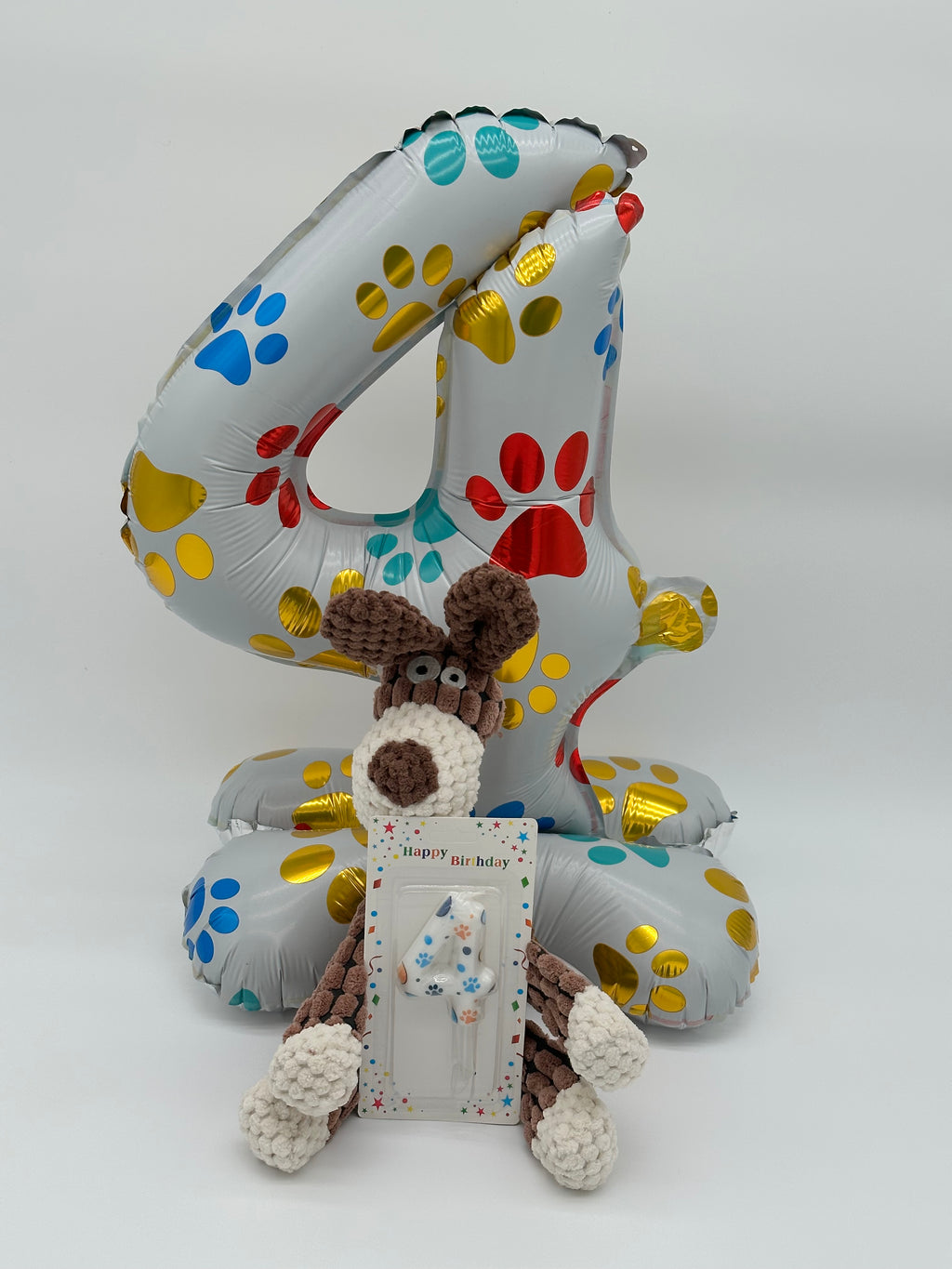 Dog number balloon, candle and soft squeaky animal set
