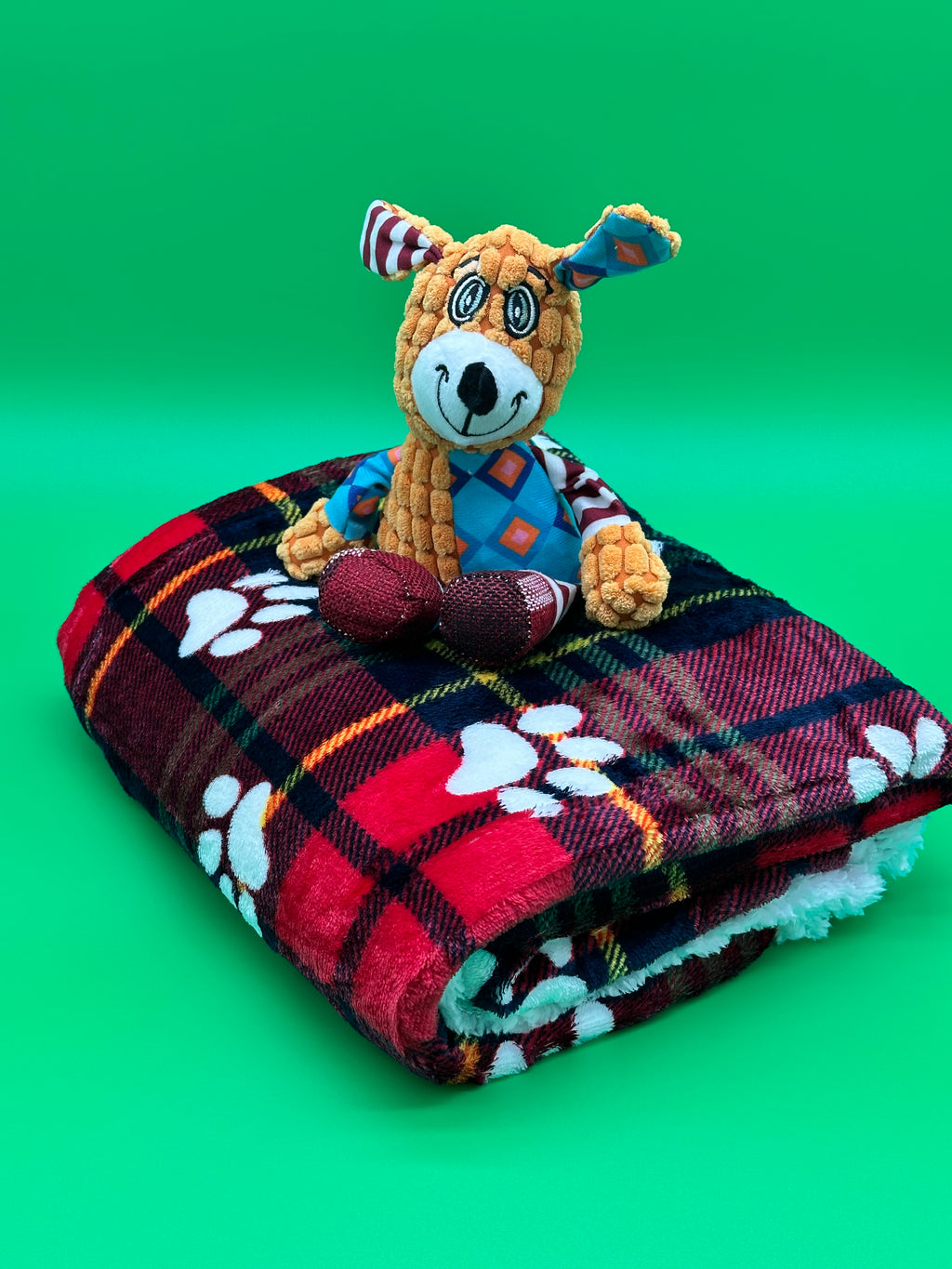 Dog Christmas gift set with warm blanket, soft toy and treats