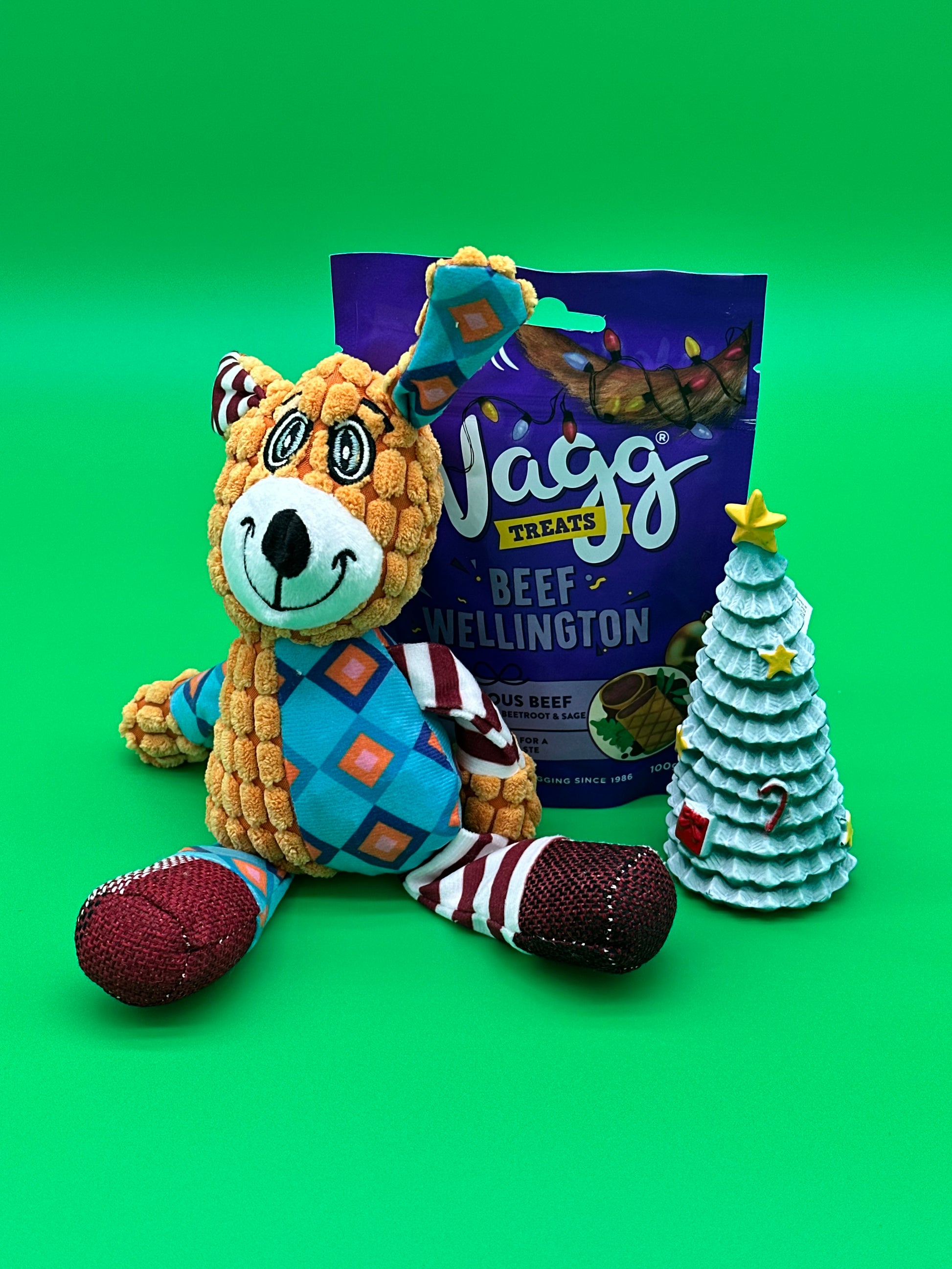 Dog Personalised Christmas box with soft toy, treats and squeaky toy