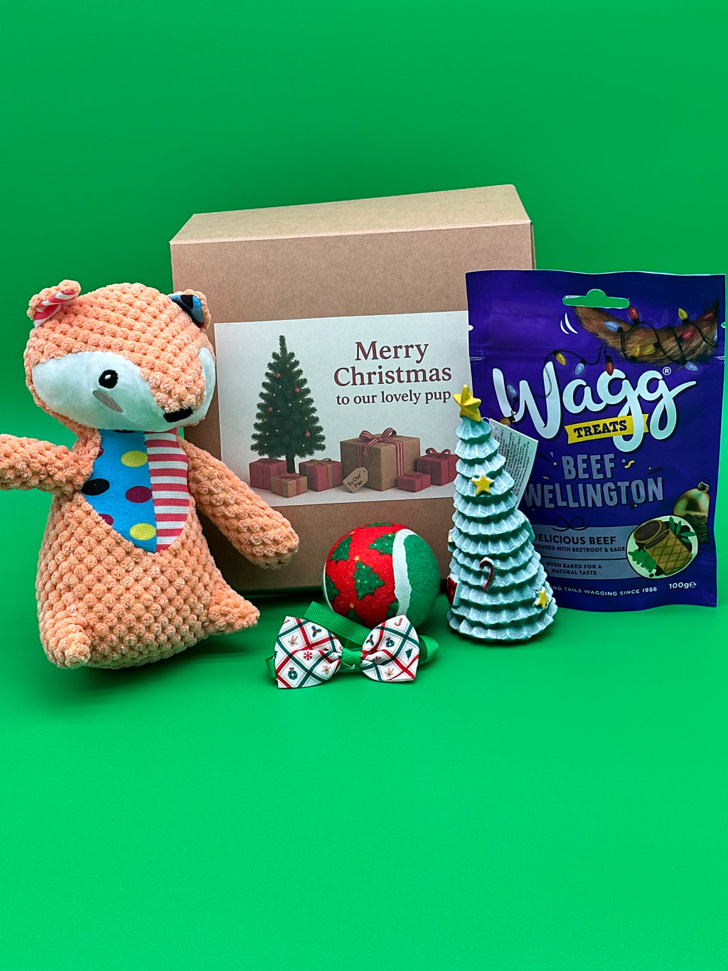 Dog Christmas Gift with a soft toy, treats and toys
