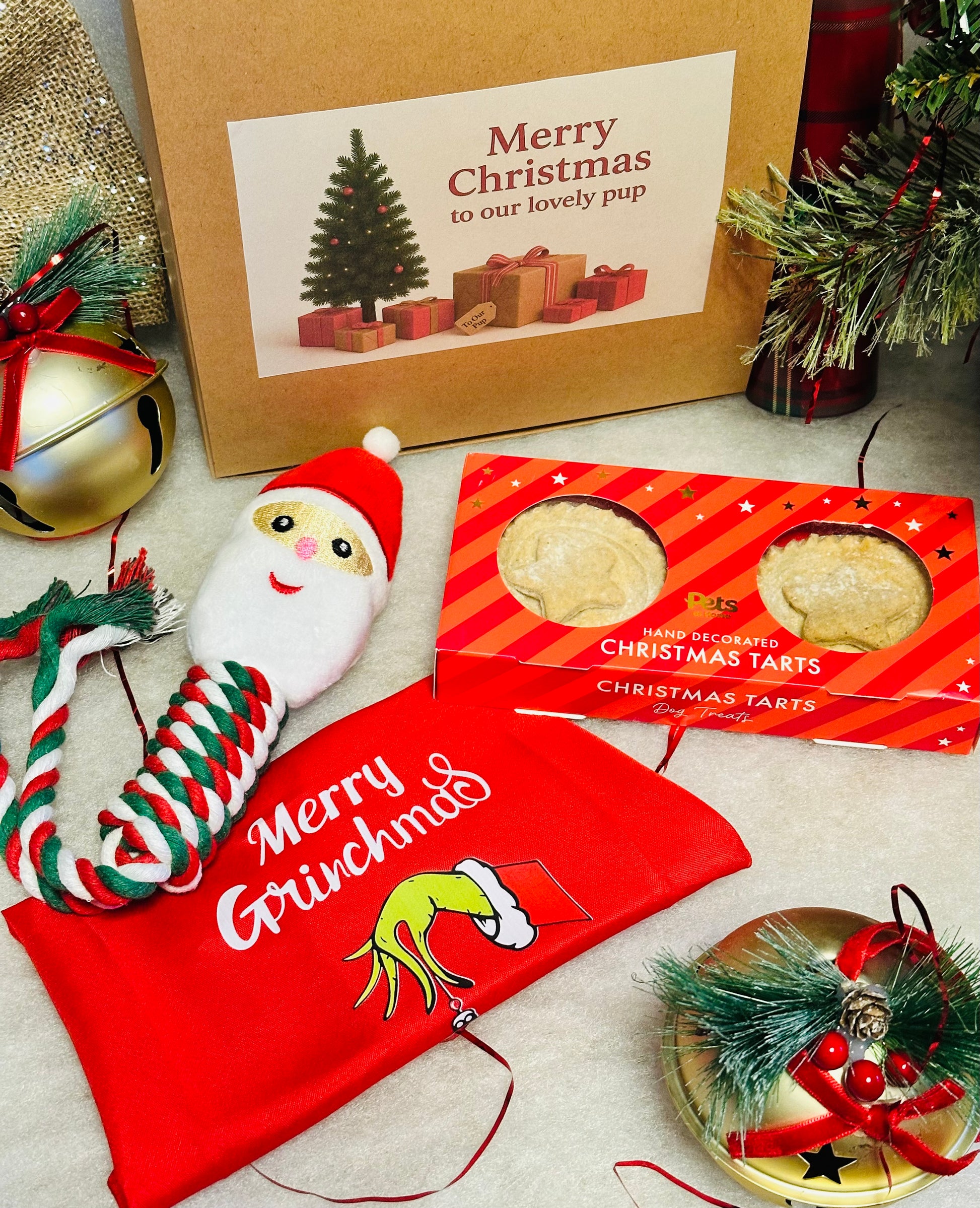 Dog Personalised Christmas box with a Santa rope toy, Christmas bandana and treats