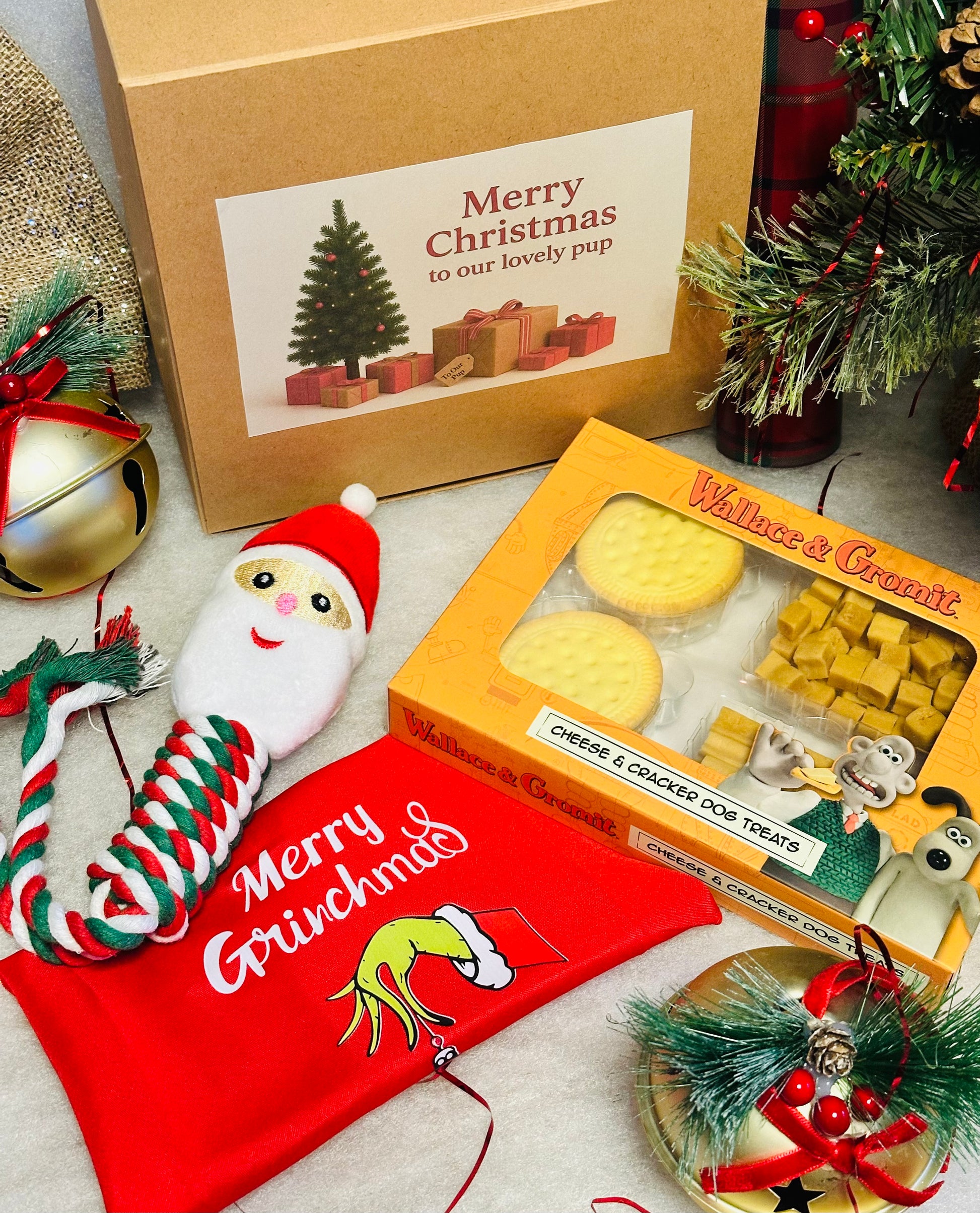 Dog Personalised Christmas box with a Santa rope toy, Christmas bandana and treats
