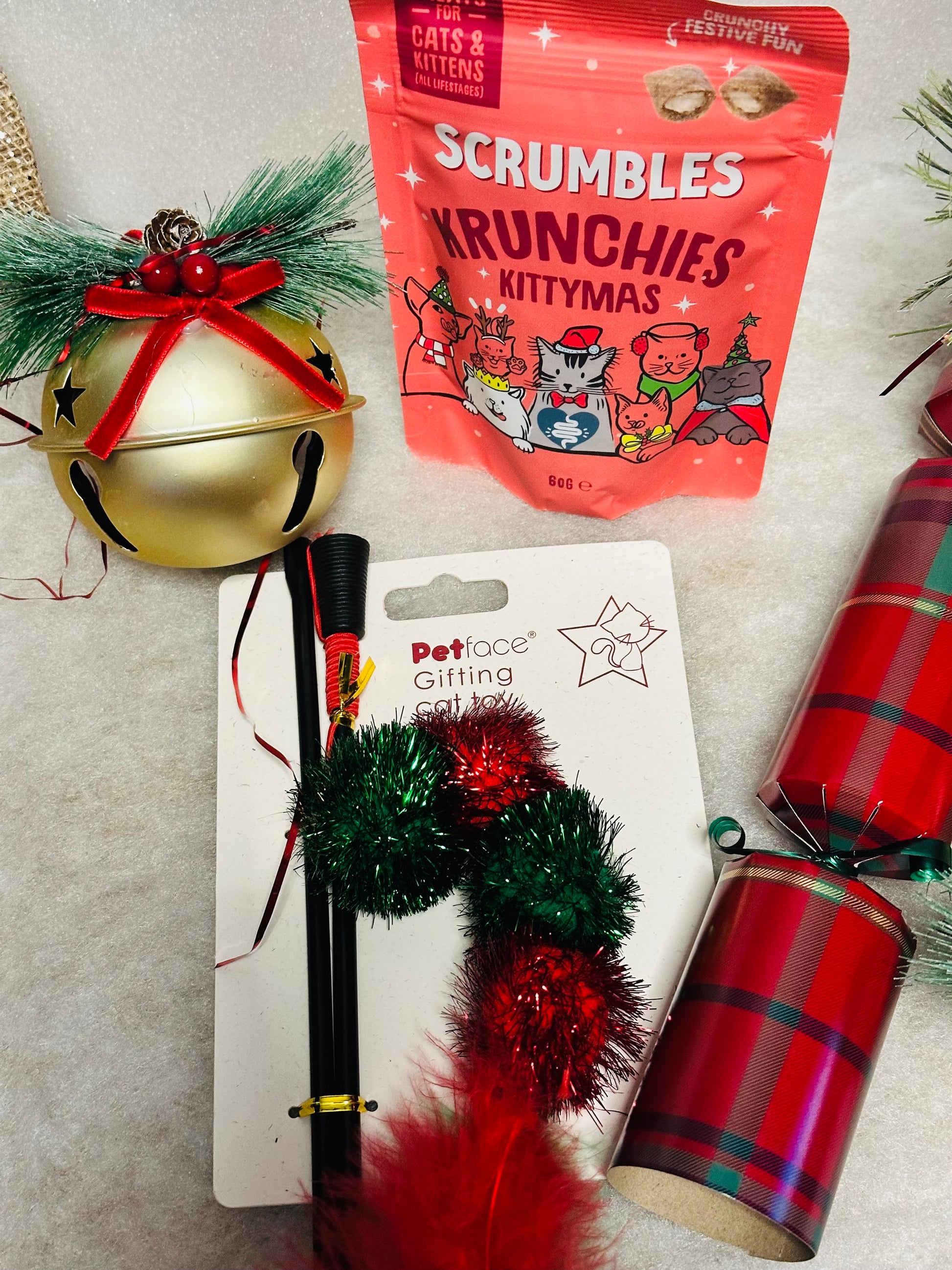 Personalised Cat Christmas Box with interactive toy and a treat bag