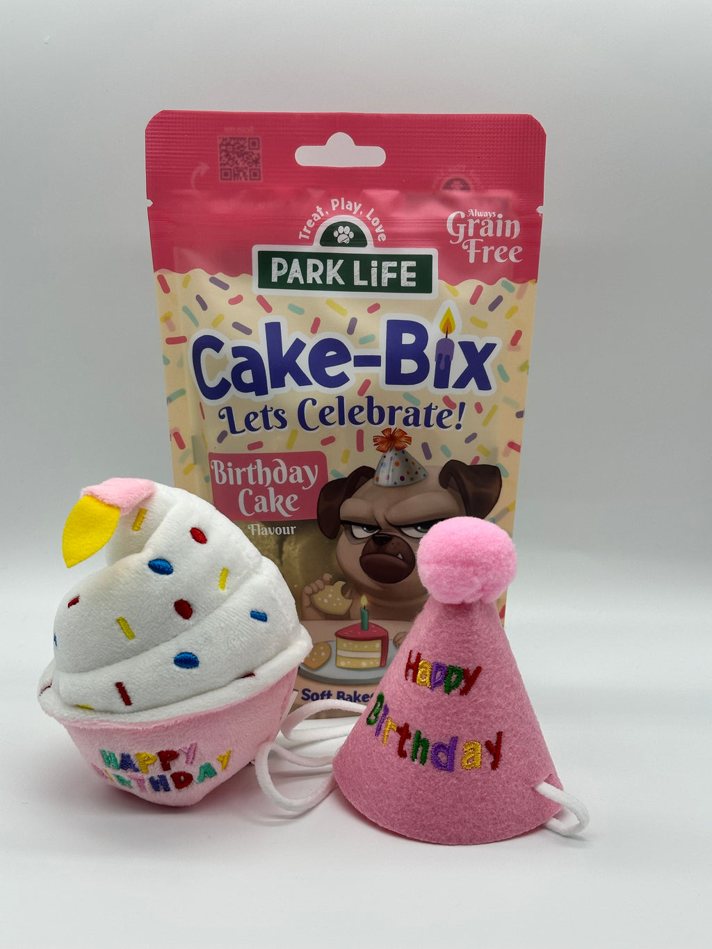 Small Dog Birthday Box with Treats, Birthday Hat and Soft Squeaky Cupcake Toy