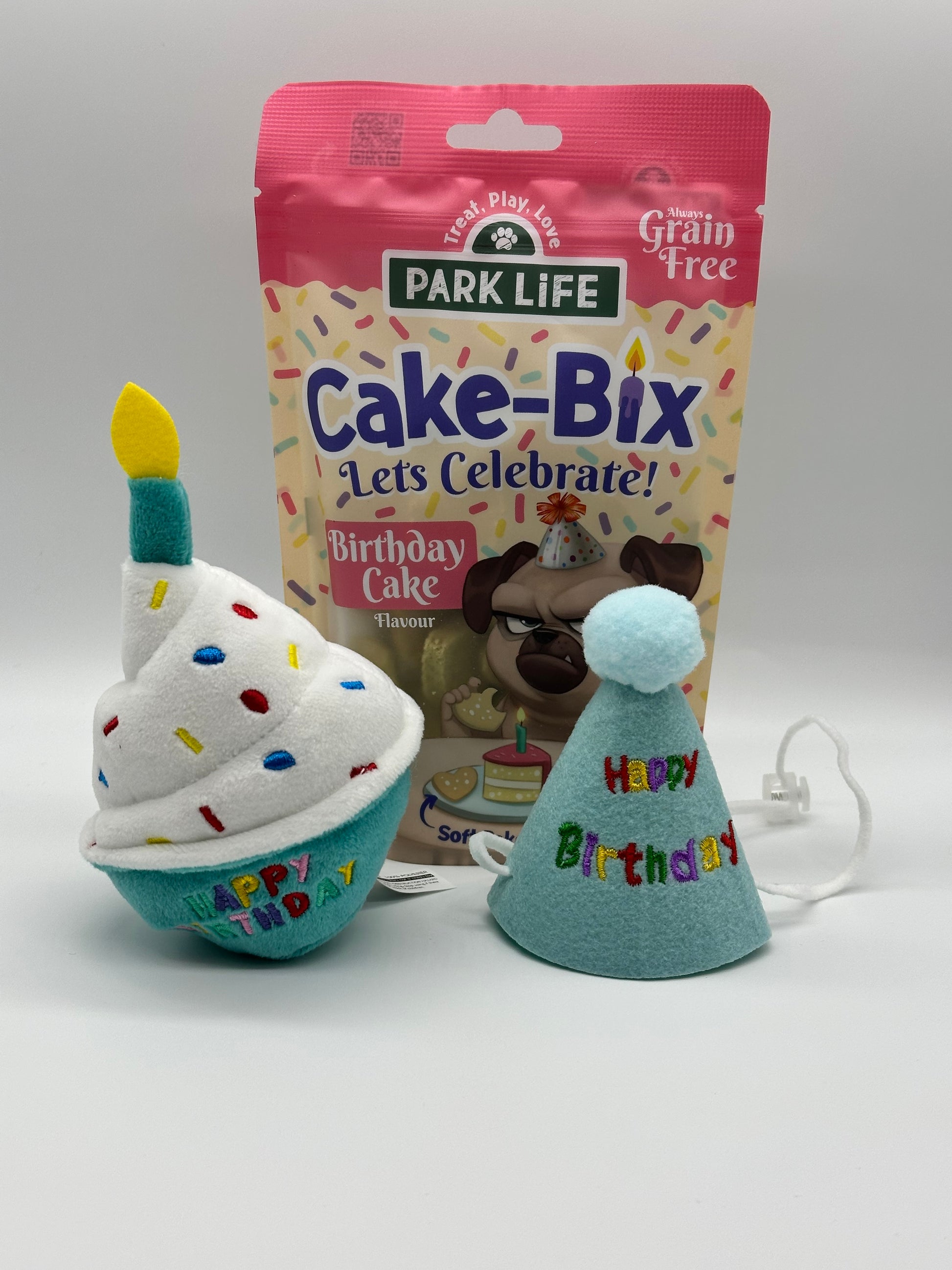 Small Dog Birthday Box with Treats, Birthday Hat and Soft Squeaky Cupcake Toy